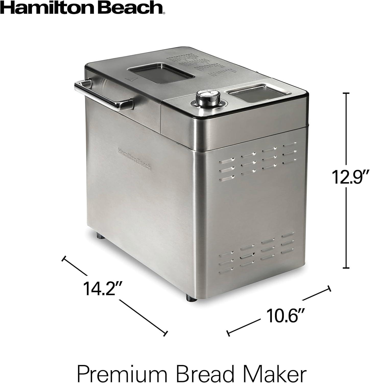 imageHamilton Beach 29890 Premium Dough amp Bread Maker Machine with Auto Fruit and Nut Dispenser 2 lb Loaf Capacity 21 Programmable Settings Includes Gluten FreeKeto Stainless SteelStainless Steel