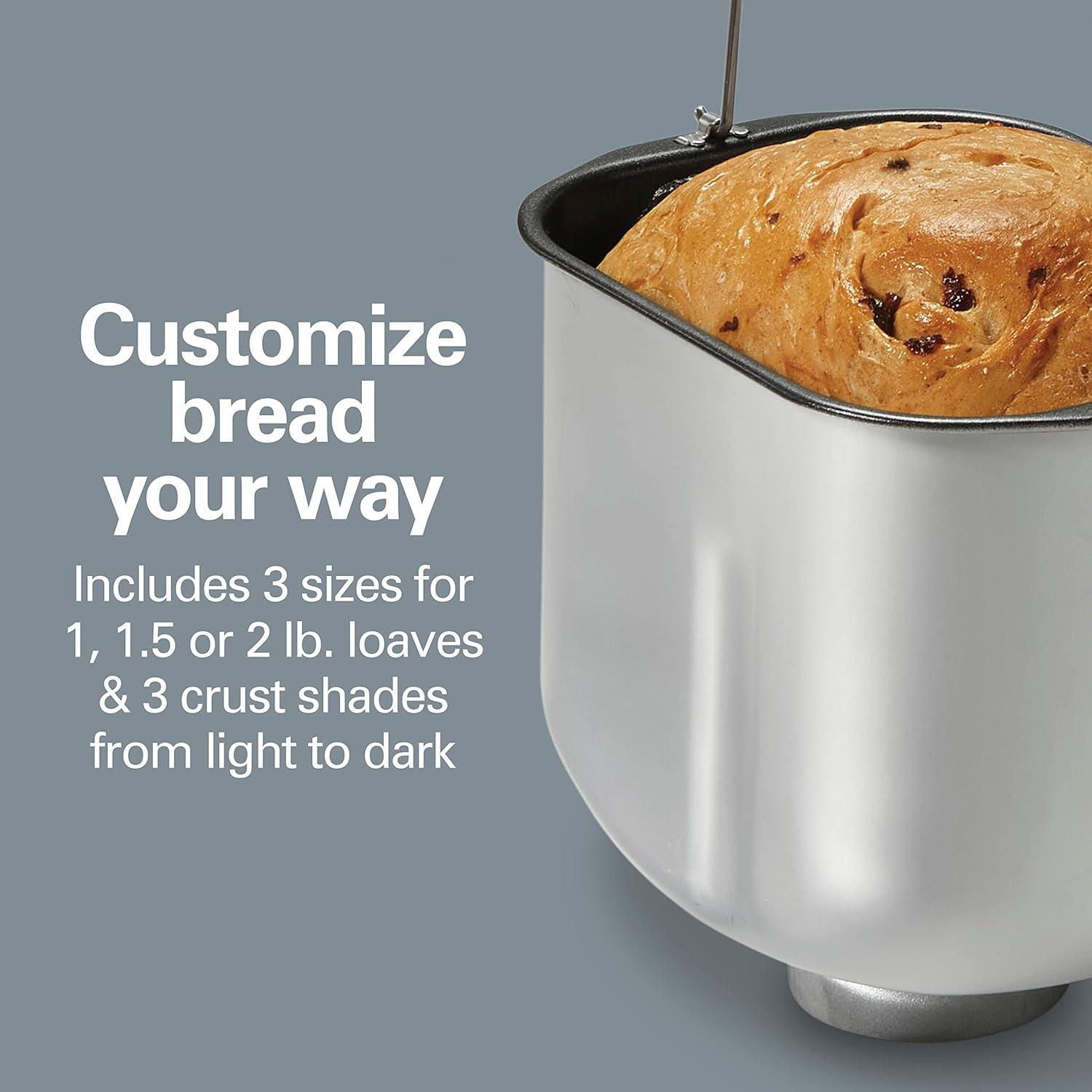 imageHamilton Beach 29890 Premium Dough amp Bread Maker Machine with Auto Fruit and Nut Dispenser 2 lb Loaf Capacity 21 Programmable Settings Includes Gluten FreeKeto Stainless SteelStainless Steel