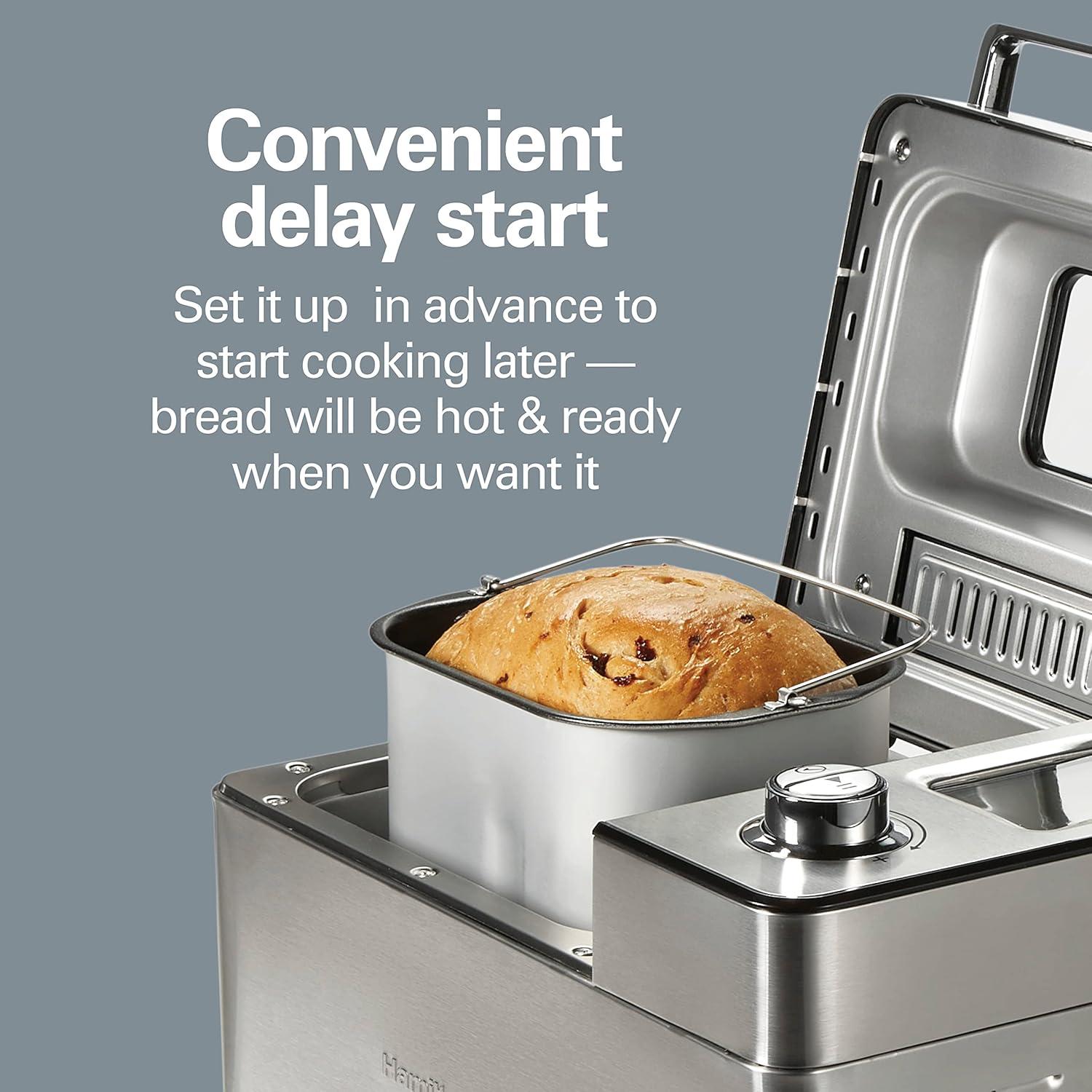 imageHamilton Beach 29890 Premium Dough amp Bread Maker Machine with Auto Fruit and Nut Dispenser 2 lb Loaf Capacity 21 Programmable Settings Includes Gluten FreeKeto Stainless SteelStainless Steel