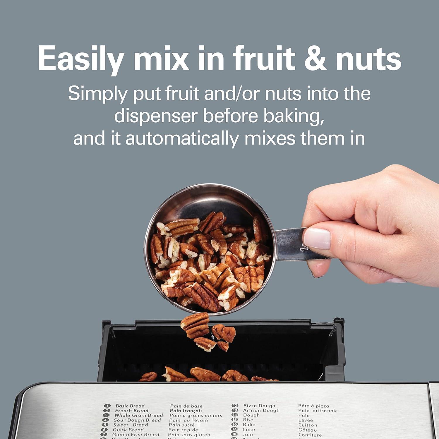imageHamilton Beach 29890 Premium Dough amp Bread Maker Machine with Auto Fruit and Nut Dispenser 2 lb Loaf Capacity 21 Programmable Settings Includes Gluten FreeKeto Stainless SteelStainless Steel