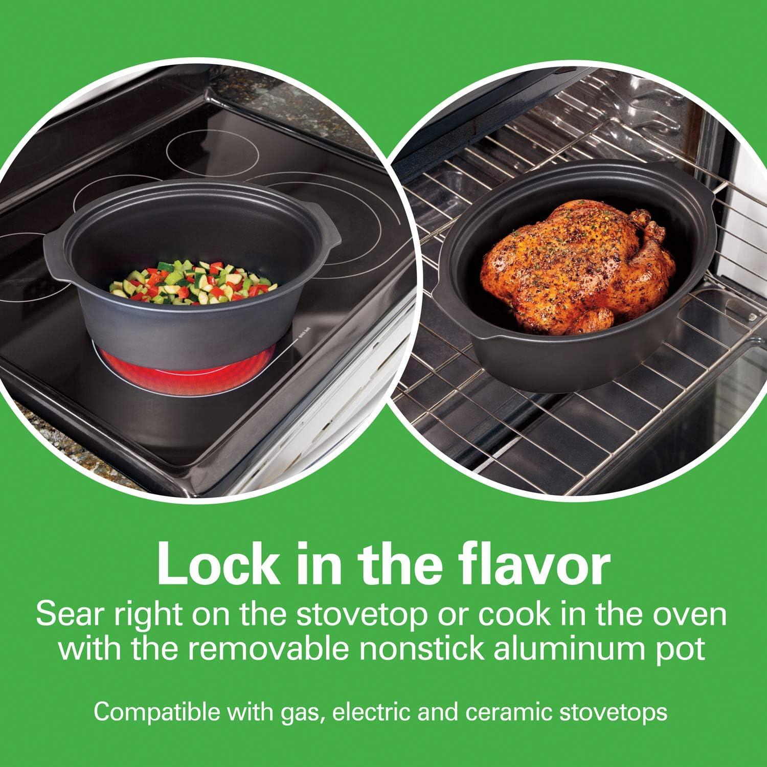 imageHamilton Beach 33662 Programmable Slow Cooker with 6 Quart StovetopSafe Sear amp Cook Crock SilverStovetopSafe Sear Cook Crock Travel Lid Lock for Portable Transport
