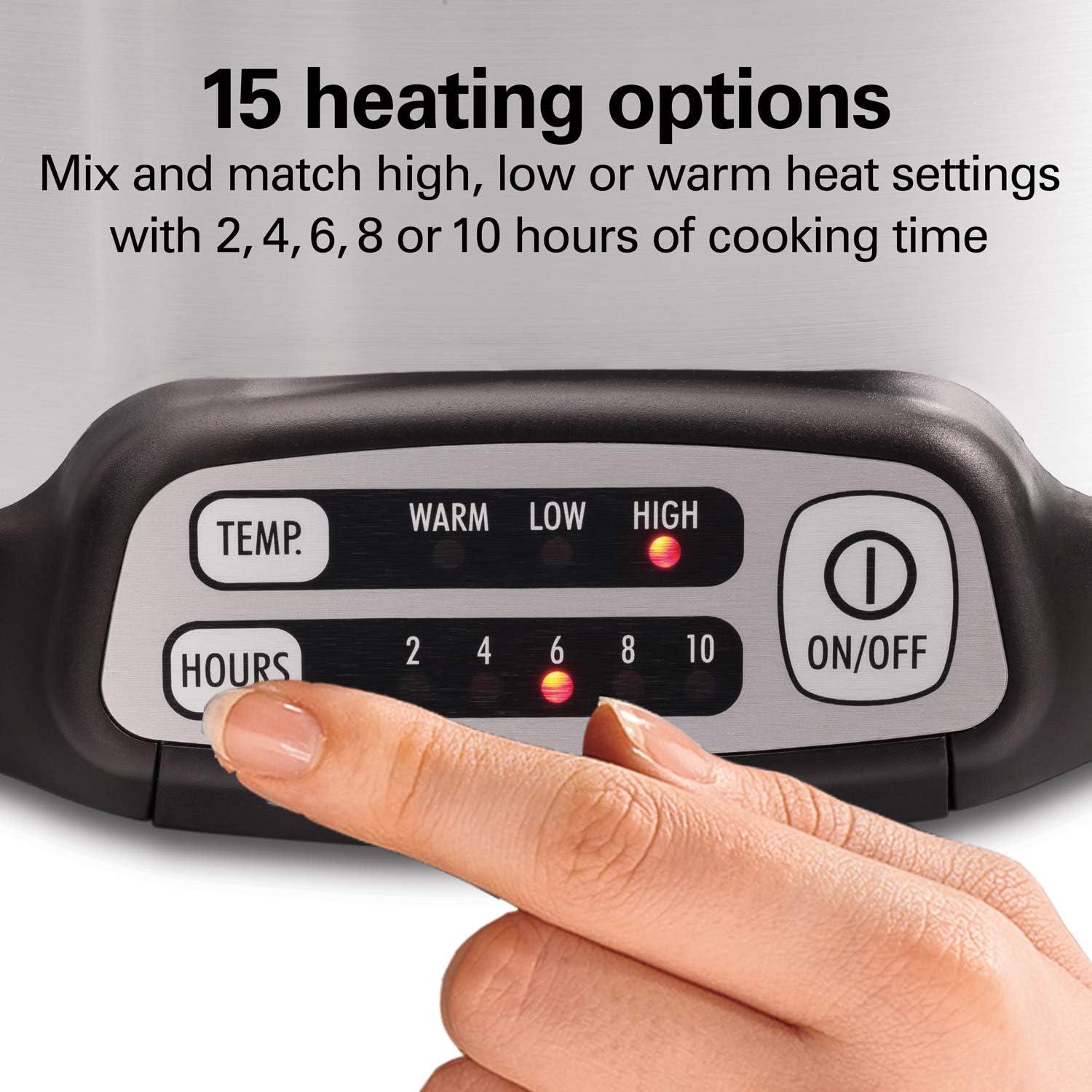 imageHamilton Beach 33662 Programmable Slow Cooker with 6 Quart StovetopSafe Sear amp Cook Crock SilverStovetopSafe Sear Cook Crock Travel Lid Lock for Portable Transport