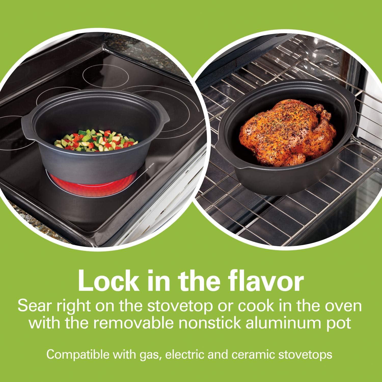 imageHamilton Beach 33662 Programmable Slow Cooker with 6 Quart StovetopSafe Sear amp Cook Crock SilverStovetopSafe Sear Cook Crock