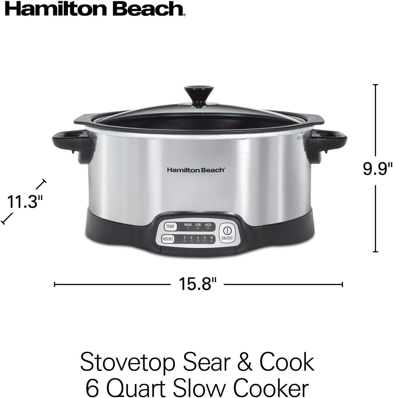 imageHamilton Beach 33662 Programmable Slow Cooker with 6 Quart StovetopSafe Sear amp Cook Crock SilverStovetopSafe Sear Cook Crock