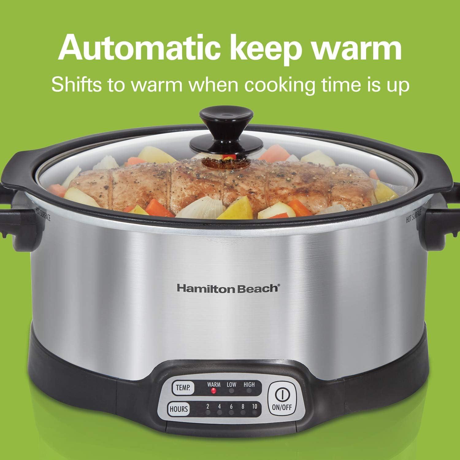 imageHamilton Beach 33662 Programmable Slow Cooker with 6 Quart StovetopSafe Sear amp Cook Crock SilverStovetopSafe Sear Cook Crock