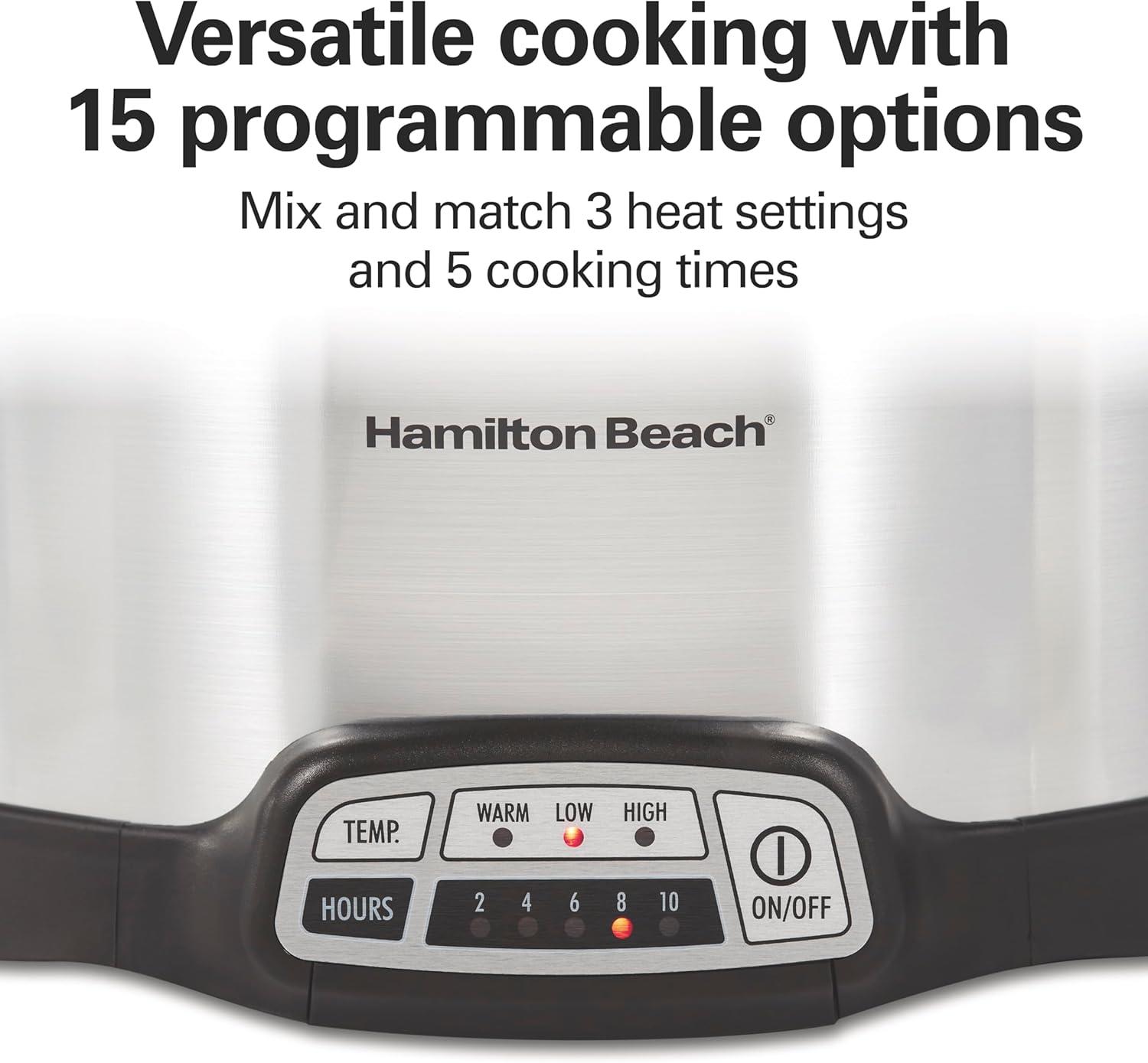 imageHamilton Beach 4 Quart Programmable Slow Cooker with Flexible Easy Programming 5 Cooking Times DishwasherSafe Crock amp Lid Silver 334434 Quarts
