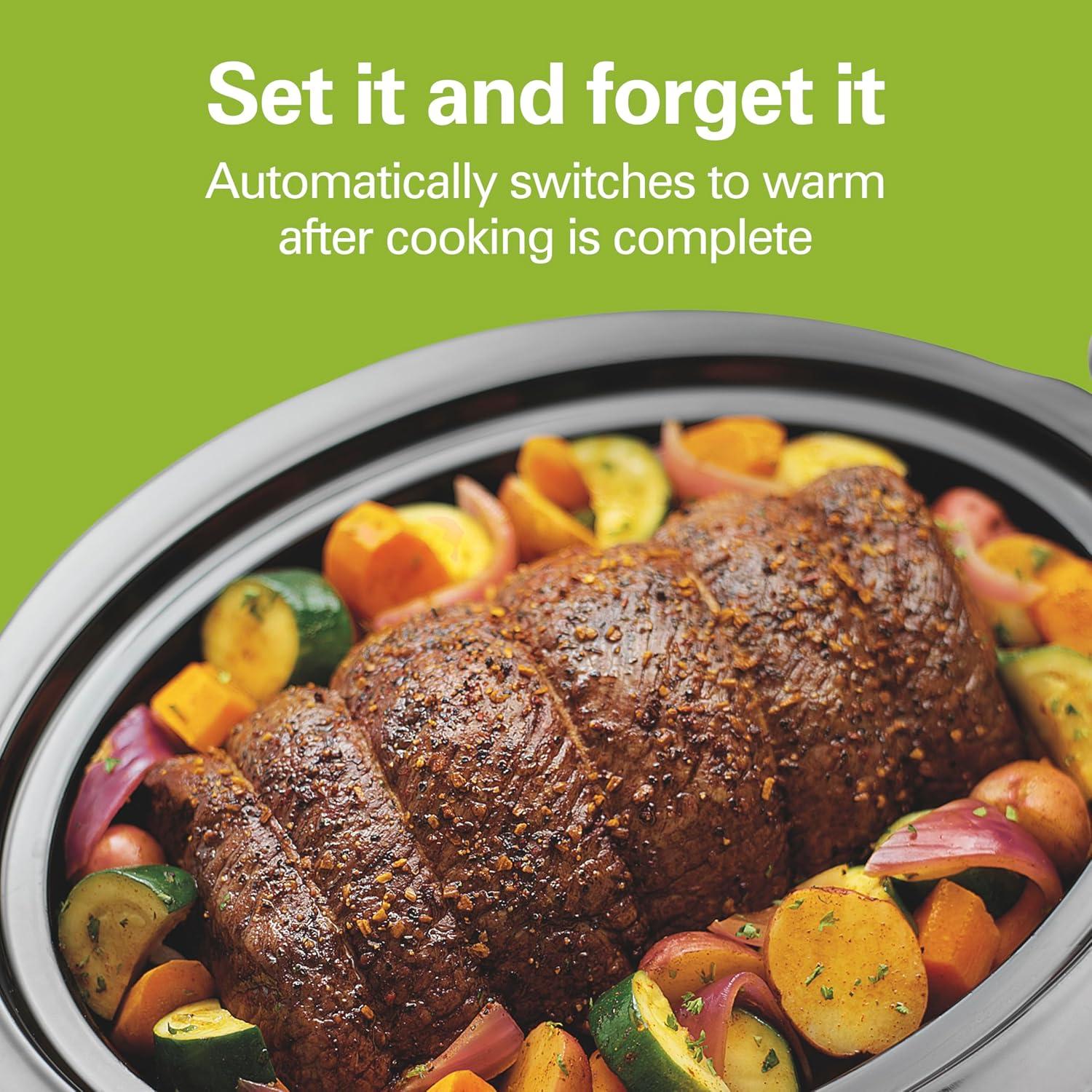 imageHamilton Beach 4 Quart Programmable Slow Cooker with Flexible Easy Programming 5 Cooking Times DishwasherSafe Crock amp Lid Silver 334434 Quarts