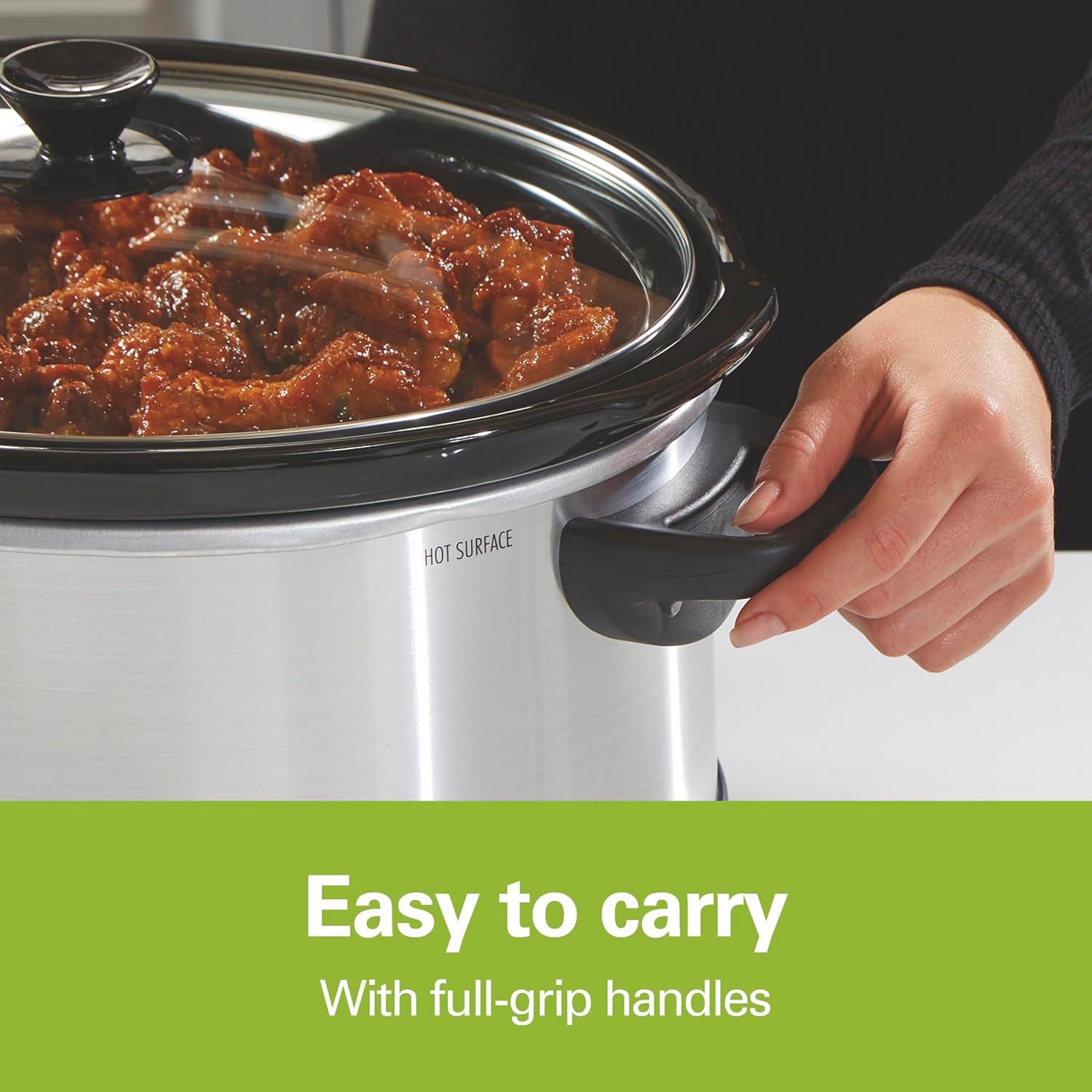 imageHamilton Beach 4 Quart Programmable Slow Cooker with Flexible Easy Programming 5 Cooking Times DishwasherSafe Crock amp Lid Silver 334434 Quarts