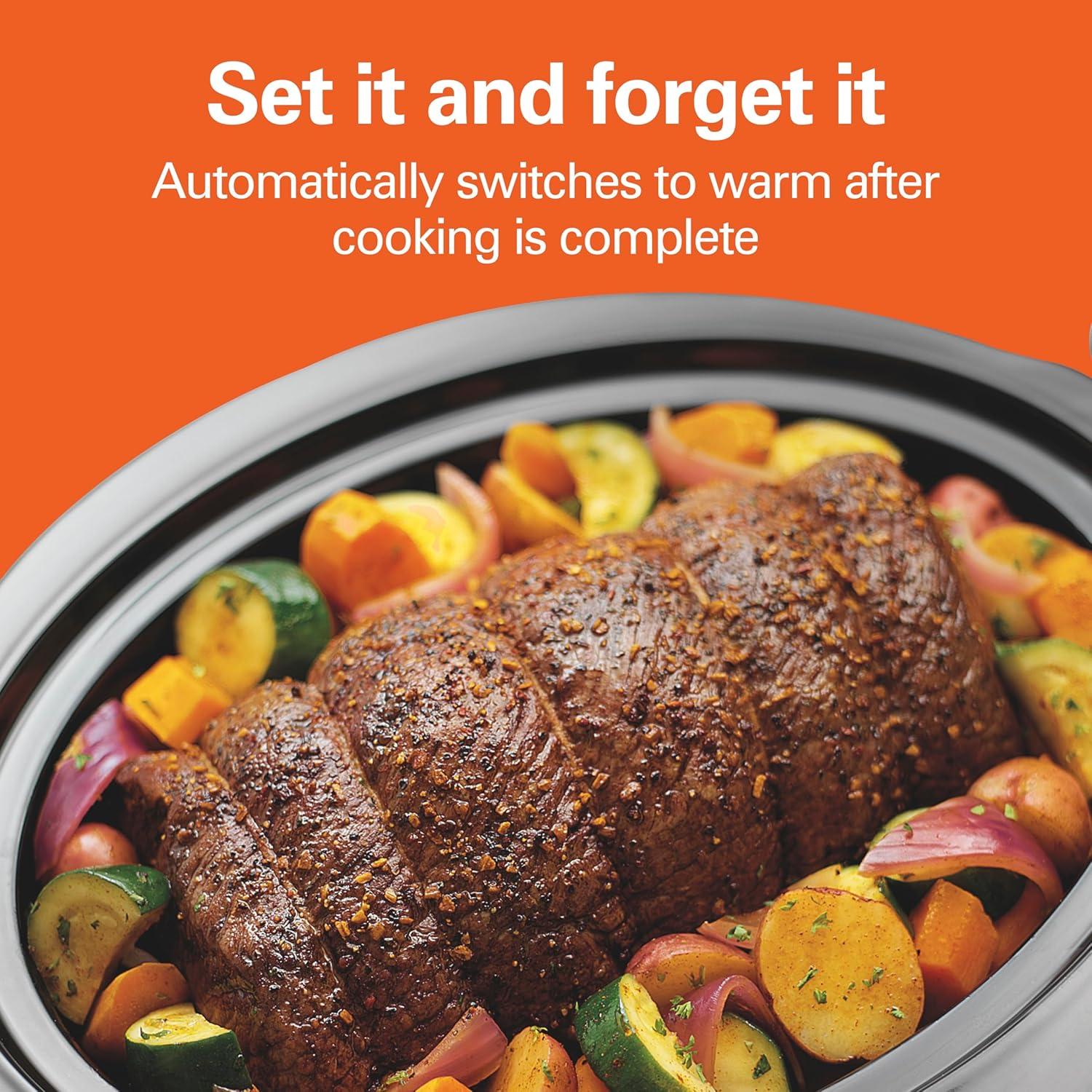 imageHamilton Beach 4 Quart Programmable Slow Cooker with Flexible Easy Programming 5 Cooking Times DishwasherSafe Crock amp Lid Silver 334437 Quarts