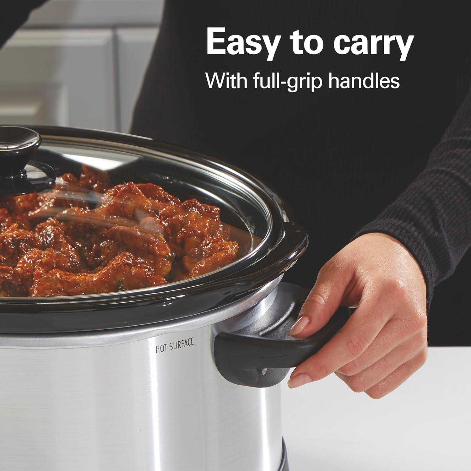 imageHamilton Beach 4 Quart Programmable Slow Cooker with Flexible Easy Programming 5 Cooking Times DishwasherSafe Crock amp Lid Silver 334437 Quarts