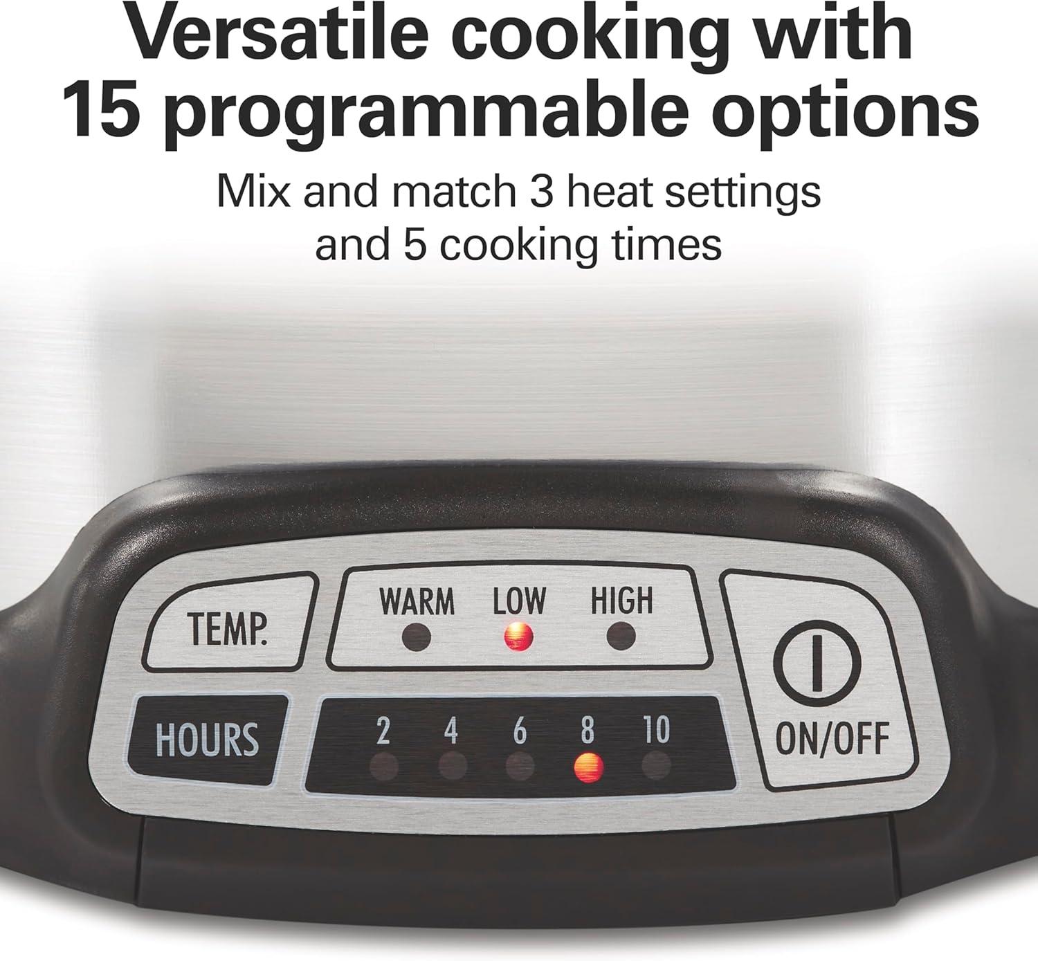 imageHamilton Beach 4 Quart Programmable Slow Cooker with Flexible Easy Programming 5 Cooking Times DishwasherSafe Crock amp Lid Silver 334437 Quarts