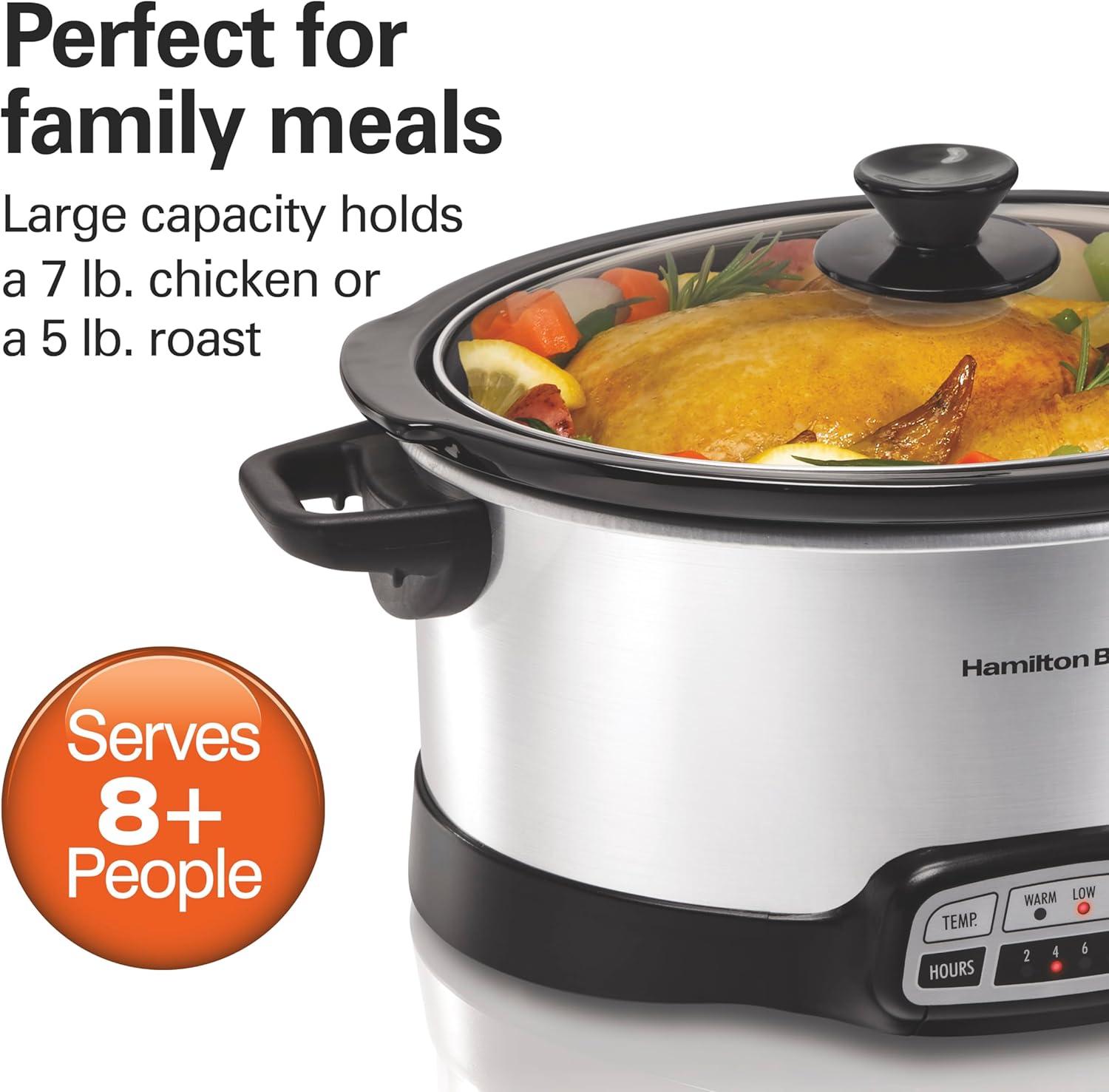 imageHamilton Beach 4 Quart Programmable Slow Cooker with Flexible Easy Programming 5 Cooking Times DishwasherSafe Crock amp Lid Silver 334437 Quarts