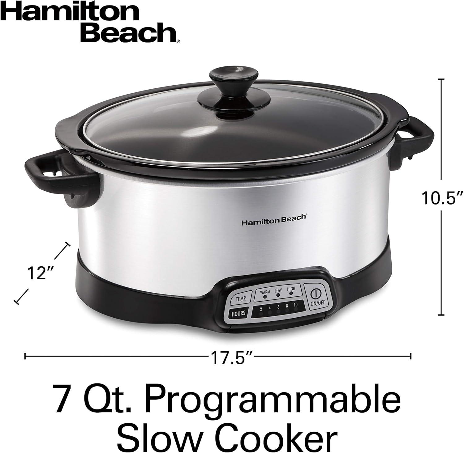 imageHamilton Beach 4 Quart Programmable Slow Cooker with Flexible Easy Programming 5 Cooking Times DishwasherSafe Crock amp Lid Silver 334437 Quarts