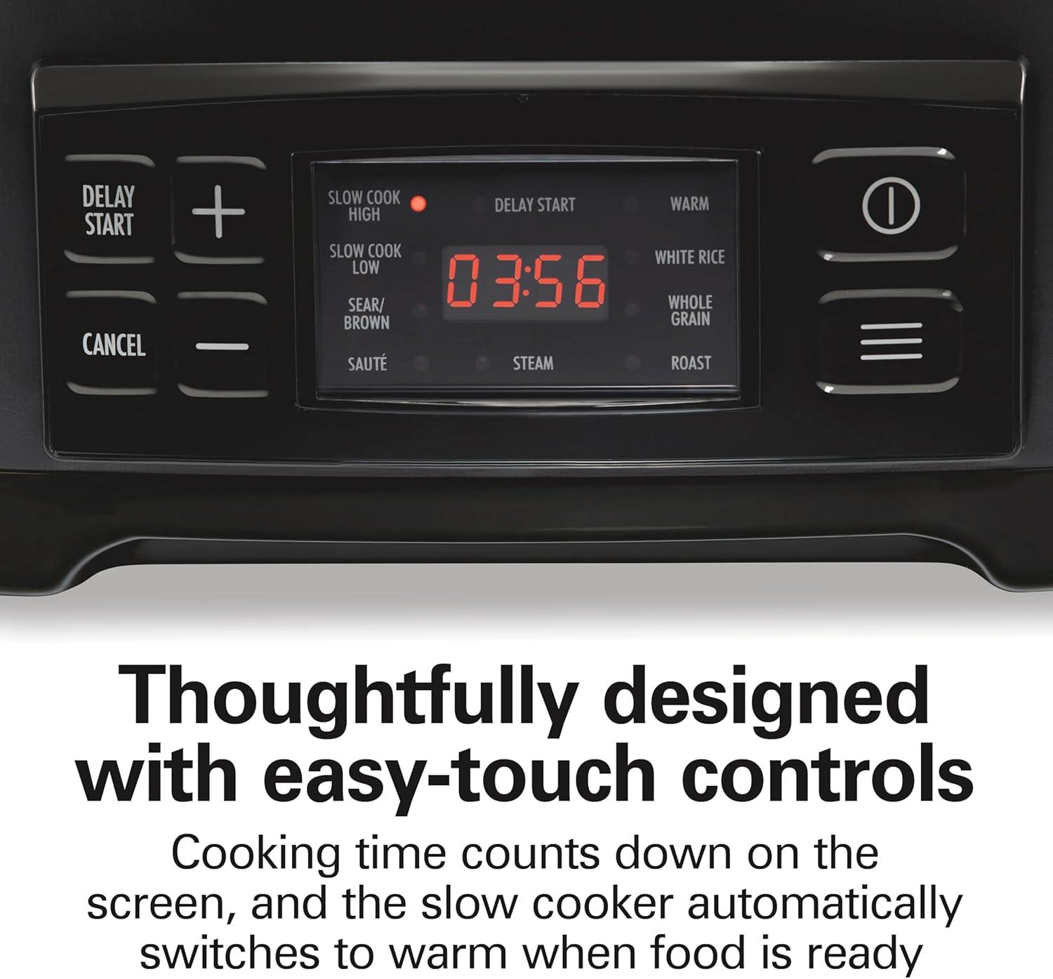 imageHamilton Beach 6 Quart 9in1 Programmable Slow Cooker with Sear Browning Rice Steam Saut Roast Delay Start amp Keep Warm Functions Nonstick PFASFree Dishwasher Safe Crock Black 33604