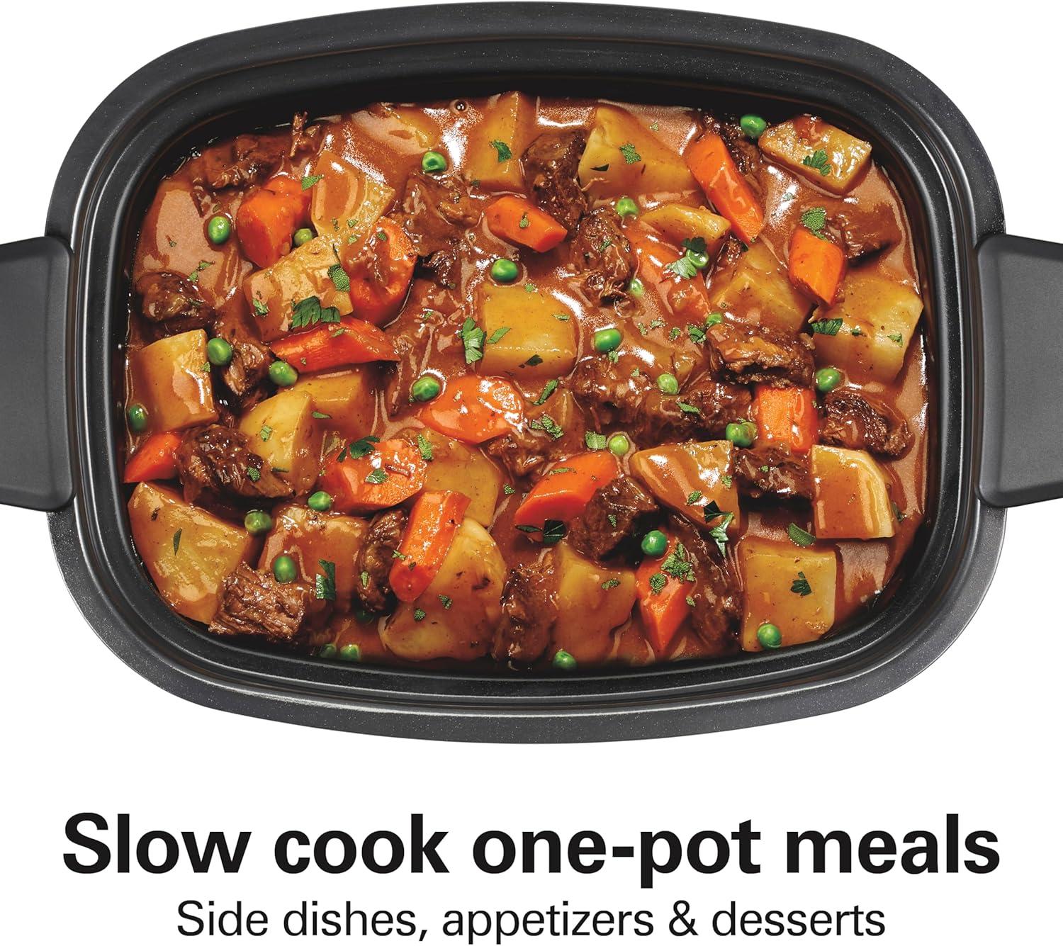 imageHamilton Beach 6 Quart 9in1 Programmable Slow Cooker with Sear Browning Rice Steam Saut Roast Delay Start amp Keep Warm Functions Nonstick PFASFree Dishwasher Safe Crock Black 33604