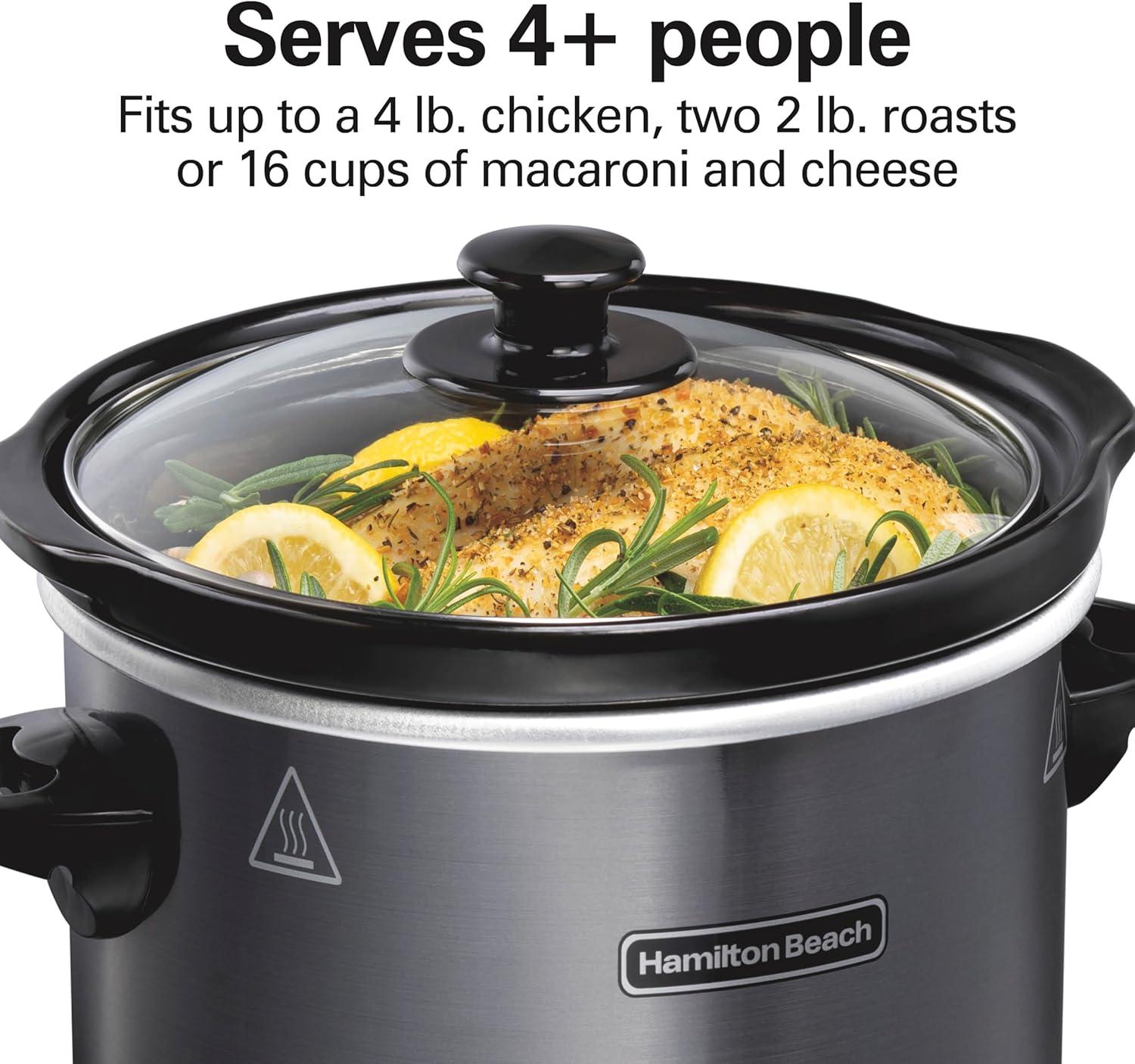 imageHamilton Beach 6Quart Slow Cooker with 3 Cooking Settings DishwasherSafe Stoneware Crock amp Glass Lid Silver 33665GBrushed Gray