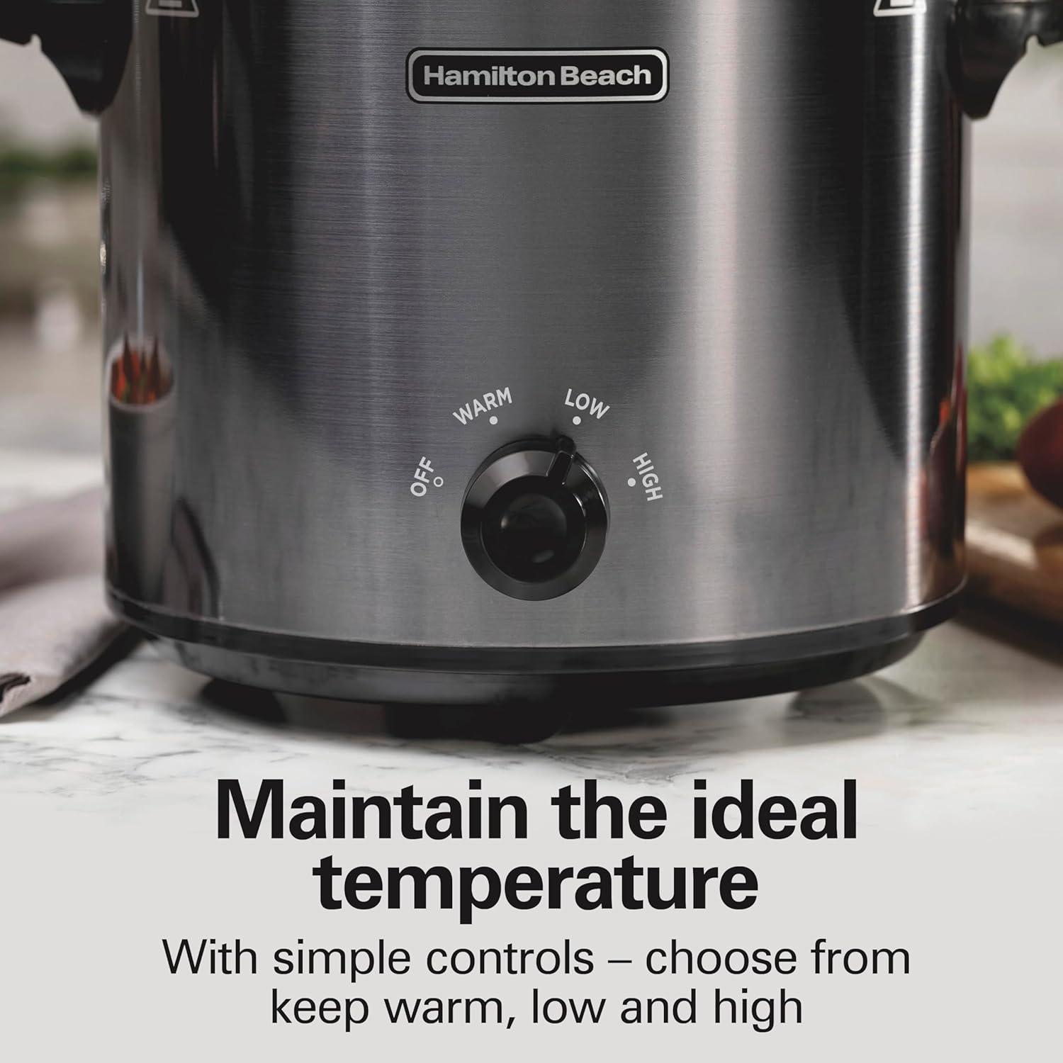 imageHamilton Beach 6Quart Slow Cooker with 3 Cooking Settings DishwasherSafe Stoneware Crock amp Glass Lid Silver 33665GBrushed Gray
