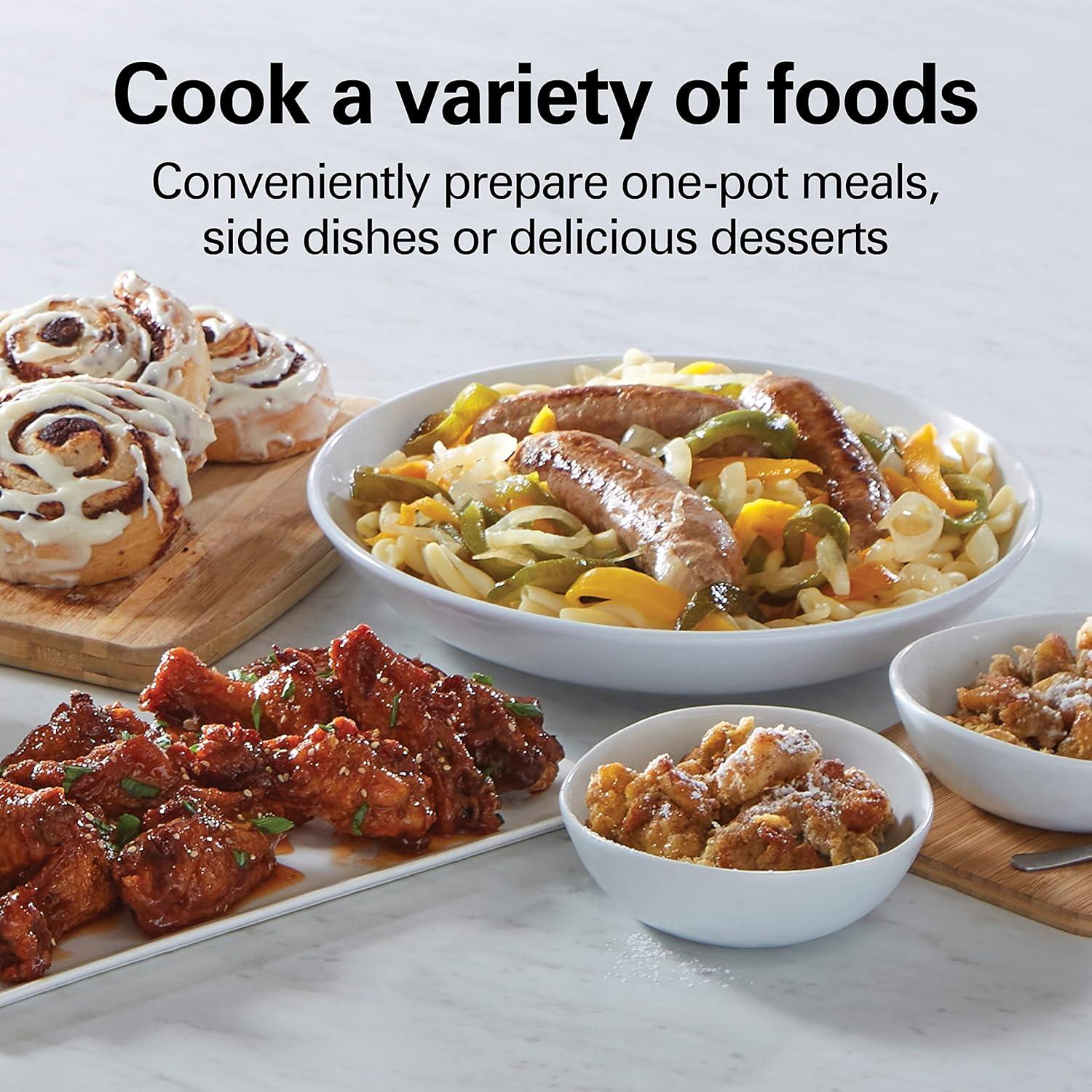imageHamilton Beach 6Quart Slow Cooker with 3 Cooking Settings DishwasherSafe Stoneware Crock amp Glass Lid Silver 33665GSilver White