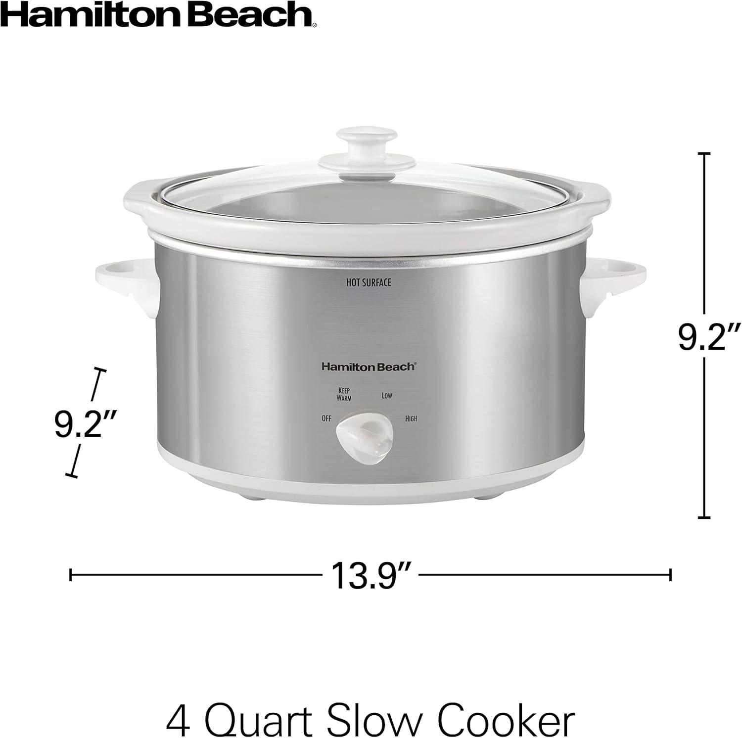 imageHamilton Beach 6Quart Slow Cooker with 3 Cooking Settings DishwasherSafe Stoneware Crock amp Glass Lid Silver 33665GSilver White