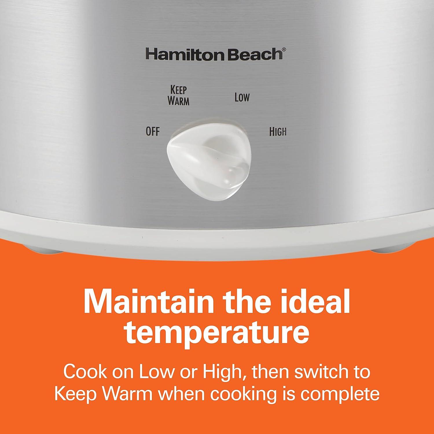 imageHamilton Beach 6Quart Slow Cooker with 3 Cooking Settings DishwasherSafe Stoneware Crock amp Glass Lid Silver 33665GSilver White