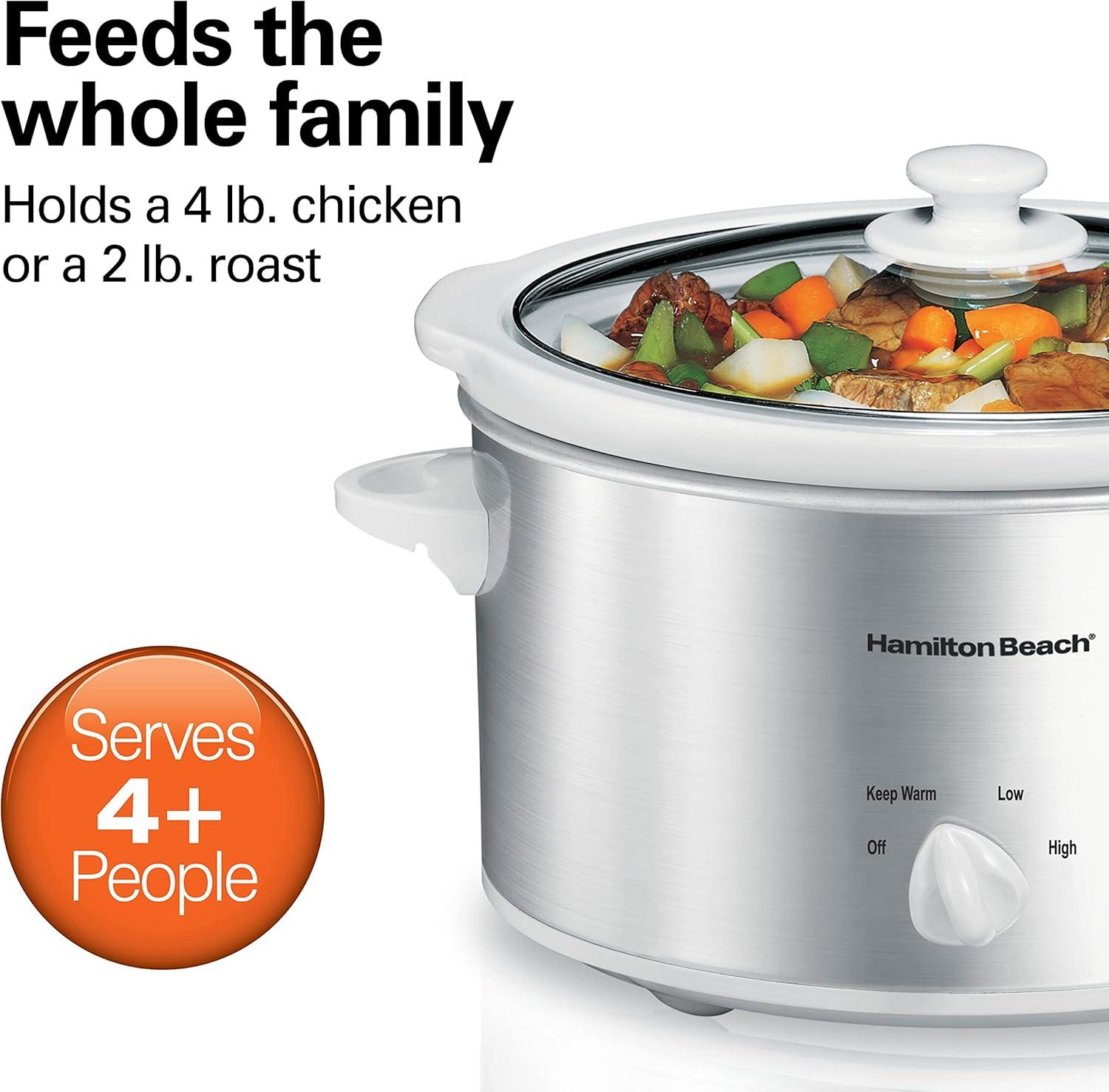 imageHamilton Beach 6Quart Slow Cooker with 3 Cooking Settings DishwasherSafe Stoneware Crock amp Glass Lid Silver 33665GSilver White