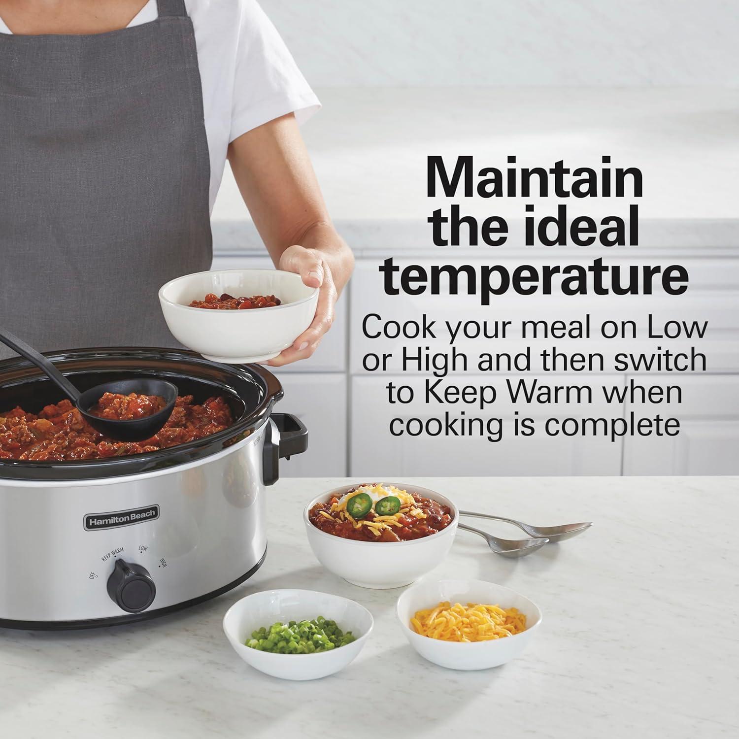 imageHamilton Beach 6Quart Slow Cooker with 3 Cooking Settings DishwasherSafe Stoneware Crock amp Glass Lid Silver 33665GSilver