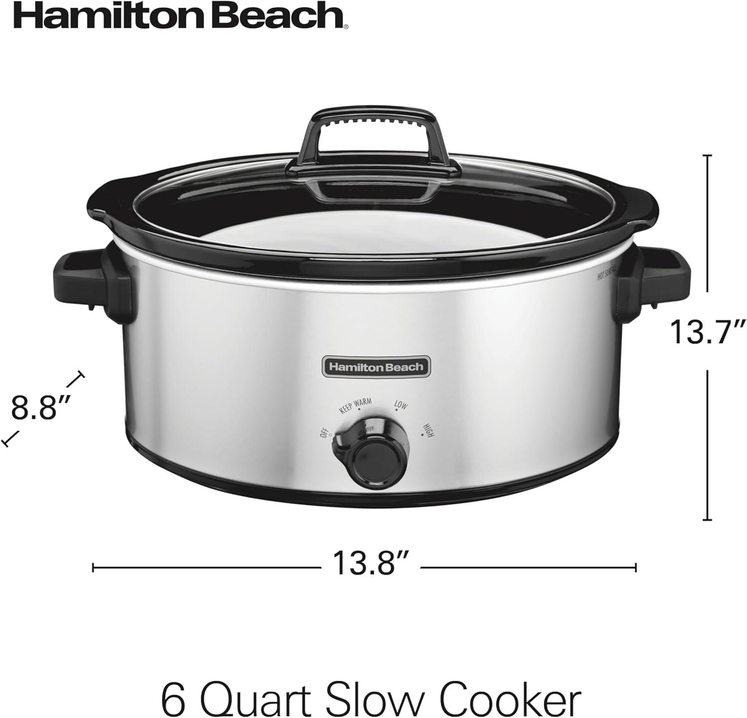 imageHamilton Beach 6Quart Slow Cooker with 3 Cooking Settings DishwasherSafe Stoneware Crock amp Glass Lid Silver 33665GSilver