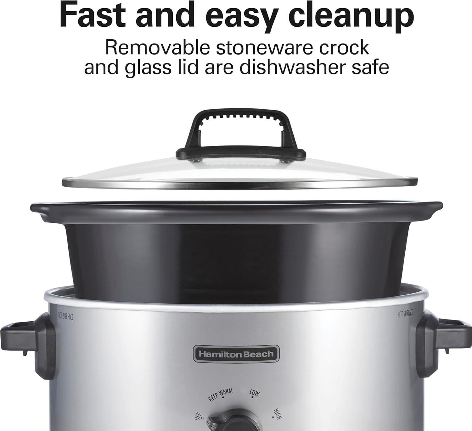 imageHamilton Beach 6Quart Slow Cooker with 3 Cooking Settings DishwasherSafe Stoneware Crock amp Glass Lid Silver 33665GSilver