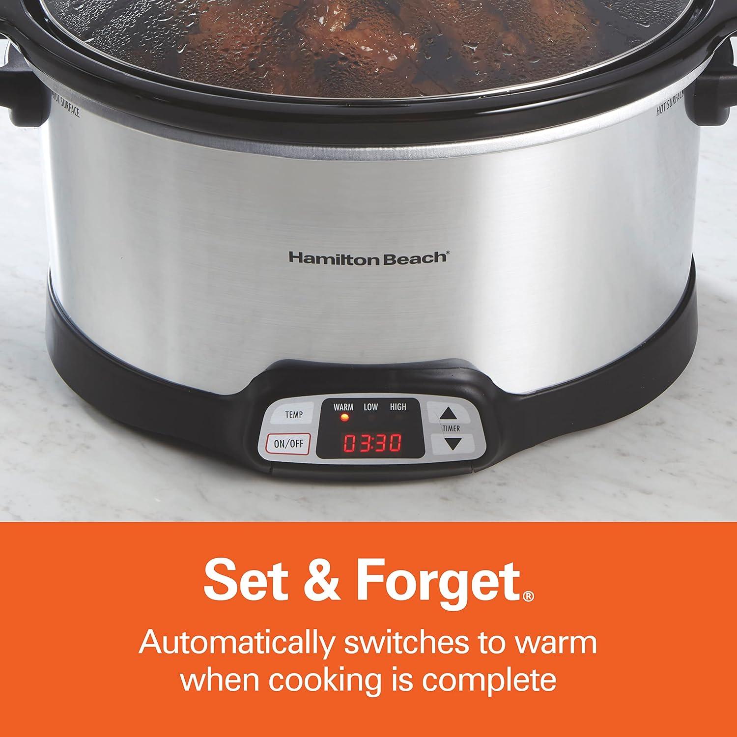 imageHamilton Beach 8 Quart Programmable Slow Cooker with Three Temperature Settings Dishwasher Safe Crock and Lid Silver 33480