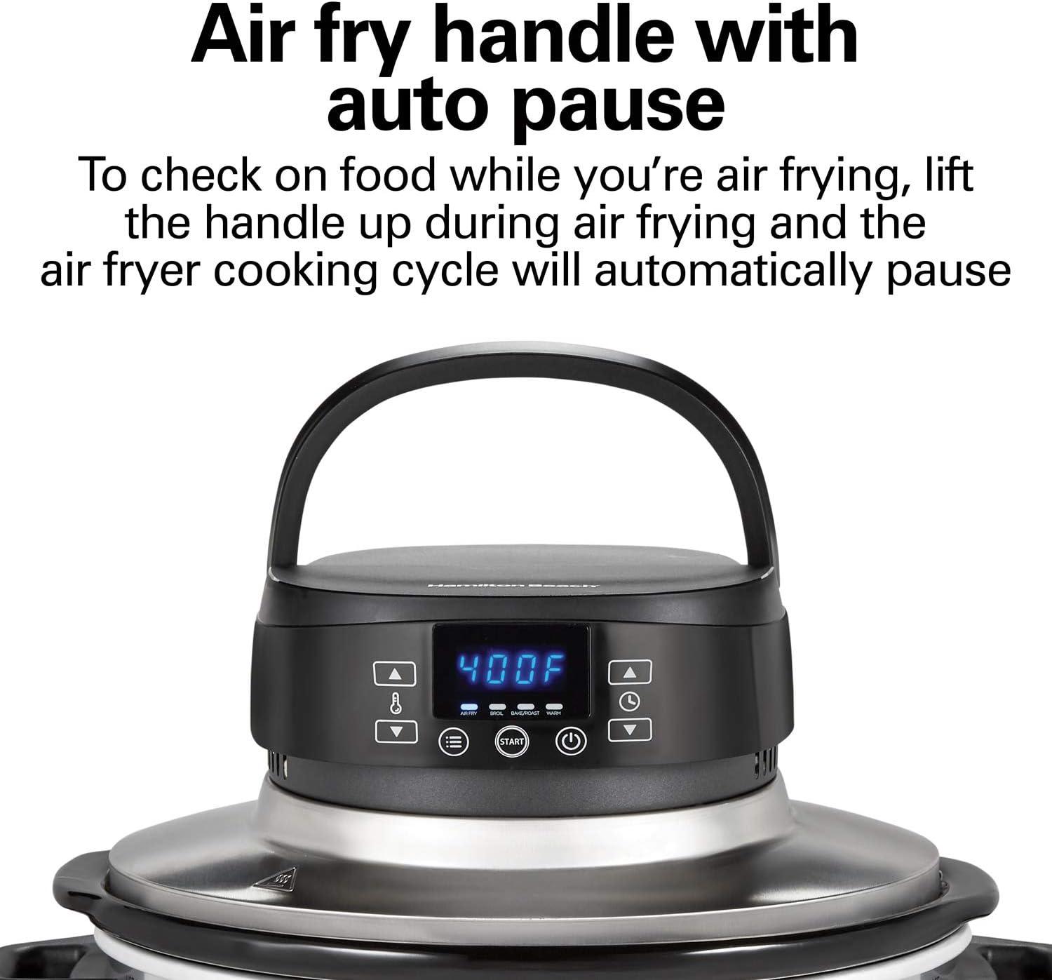 imageHamilton Beach Air Fryer Lid Fits 6 Quart Oval Slow Cooker Crock With Fry Basket and Tray Works with Multiple Brands 33602