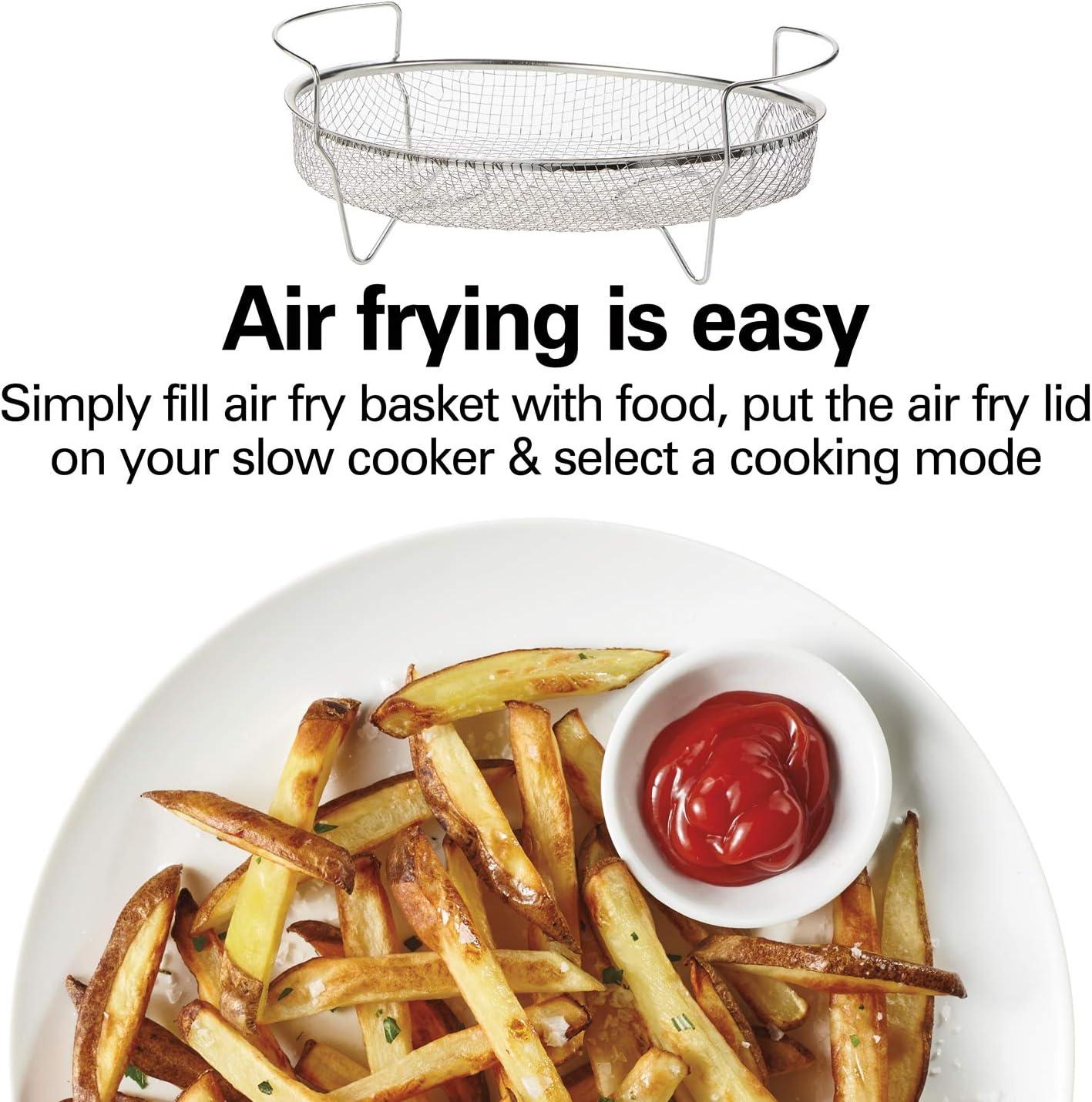 imageHamilton Beach Air Fryer Lid Fits 6 Quart Oval Slow Cooker Crock With Fry Basket and Tray Works with Multiple Brands 33602