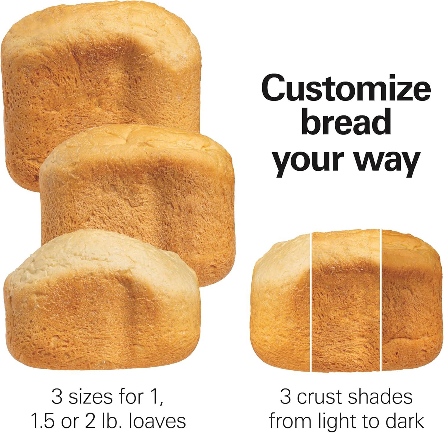 imageHamilton Beach Automatic Bread Maker Machine Digital Programmable 12 Settings Gluten Free PFASFree Nonstick Pan Kneading Paddle 2 lb Capacity Black