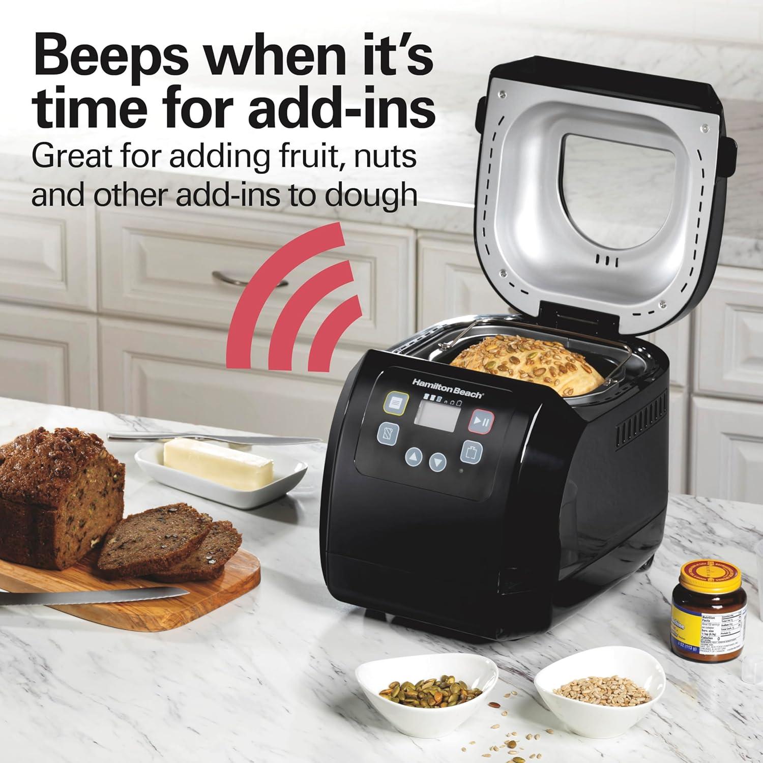 imageHamilton Beach Automatic Bread Maker Machine Digital Programmable 12 Settings Gluten Free PFASFree Nonstick Pan Kneading Paddle 2 lb Capacity Black