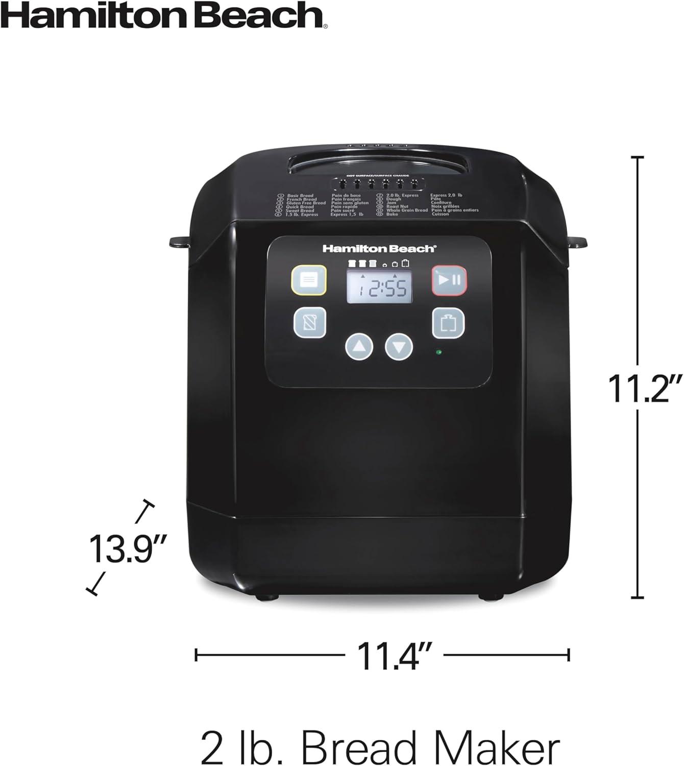 imageHamilton Beach Automatic Bread Maker Machine Digital Programmable 12 Settings Gluten Free PFASFree Nonstick Pan Kneading Paddle 2 lb Capacity Black