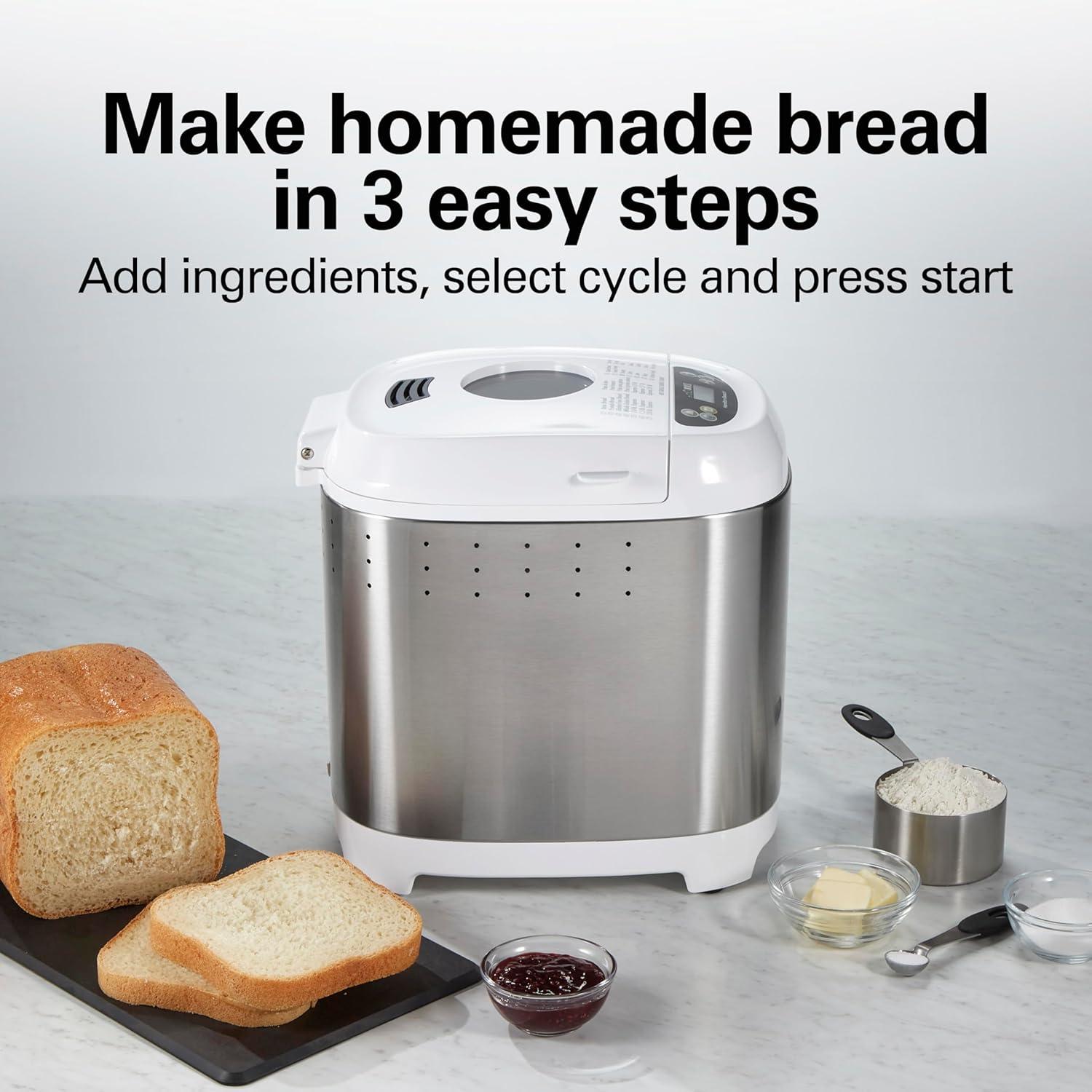 imageHamilton Beach Digital Electric Bread Maker Machine Artisan and GlutenFree 2 lbs Capacity 14 Settings White and Stainless Steel 29987White and Stainless Steel