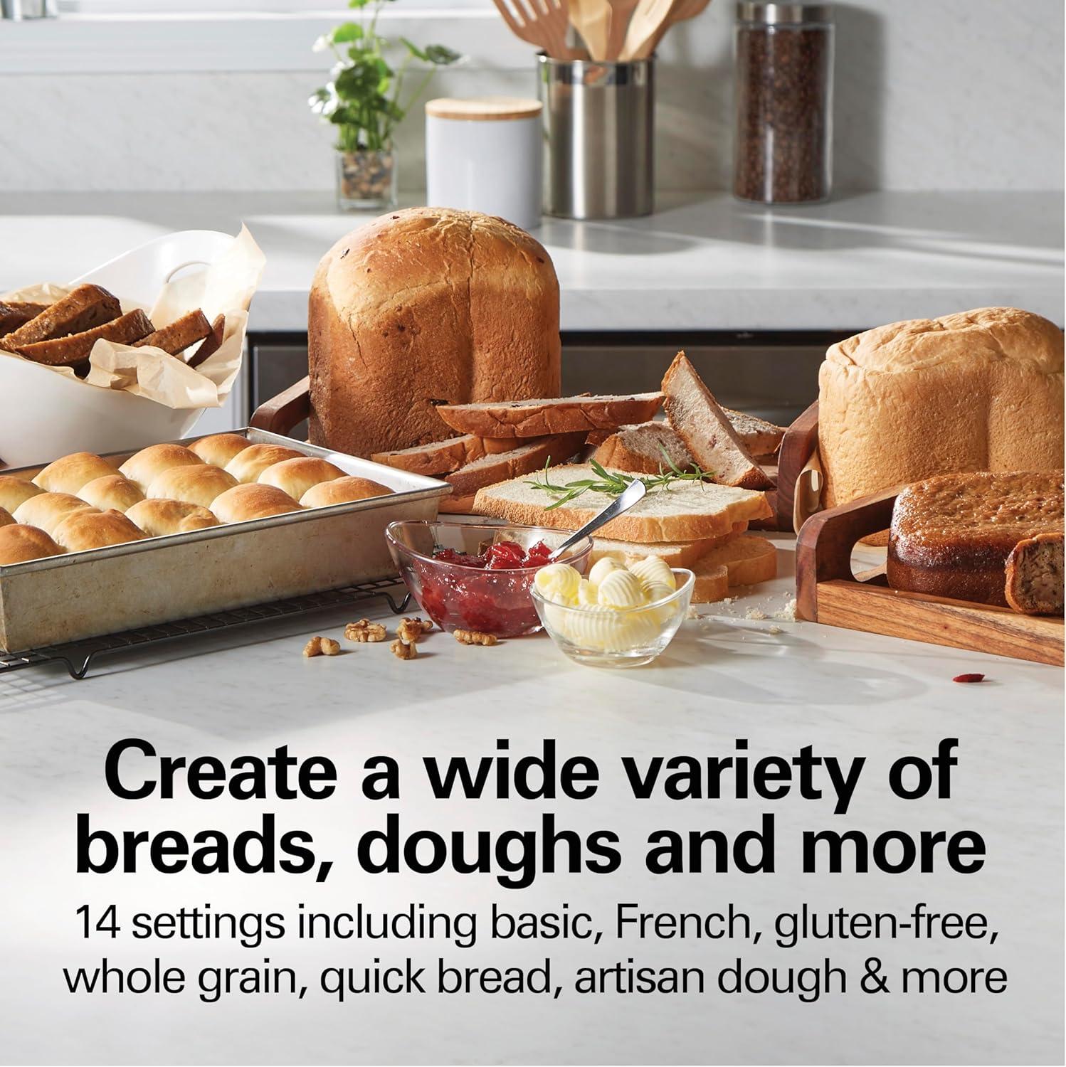 imageHamilton Beach Digital Electric Bread Maker Machine Artisan and GlutenFree 2 lbs Capacity 14 Settings White and Stainless Steel 29987White and Stainless Steel