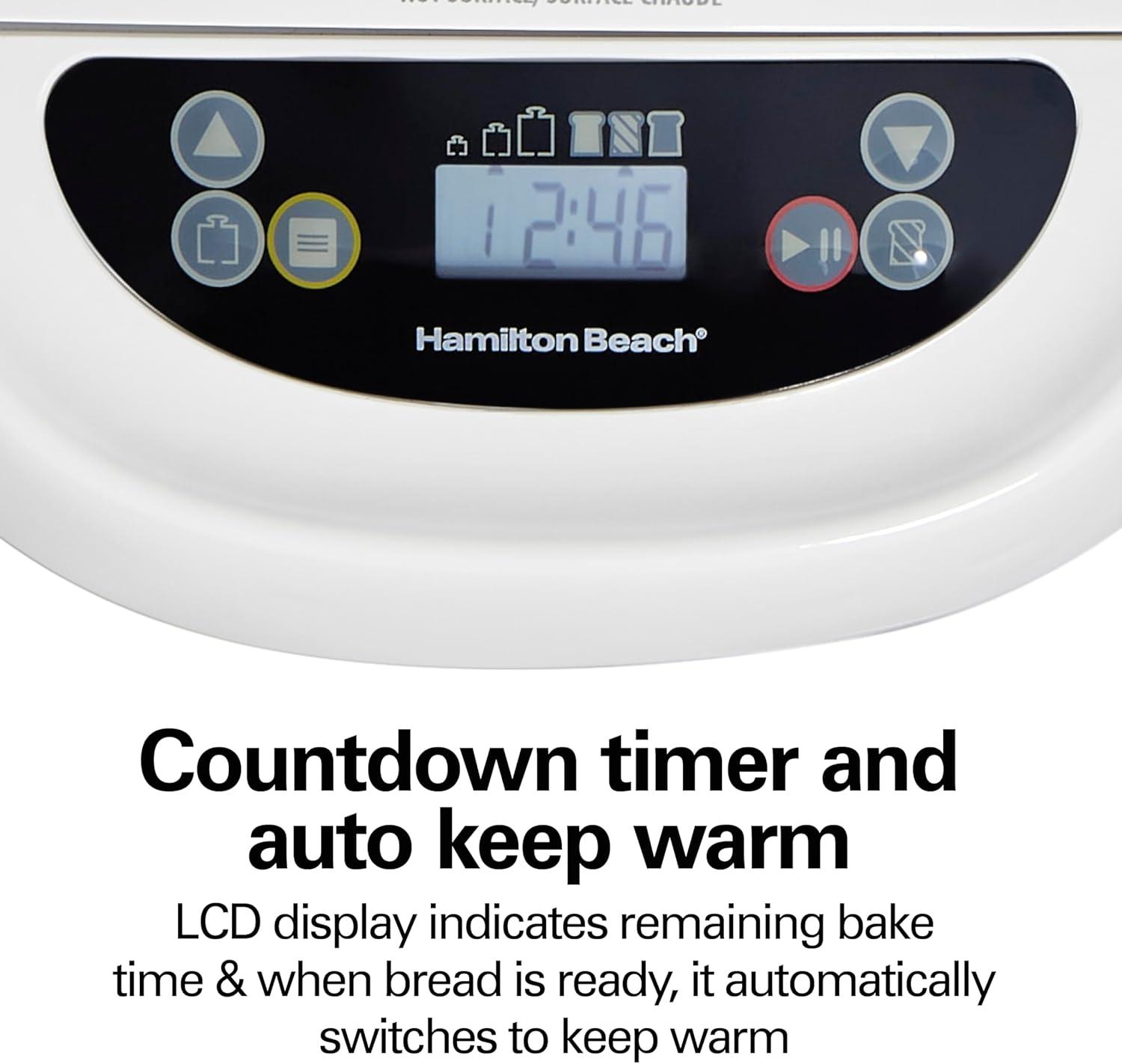 imageHamilton Beach Digital Electric Bread Maker Machine Artisan and GlutenFree 2 lbs Capacity 14 Settings White and Stainless Steel 29987White and Stainless Steel