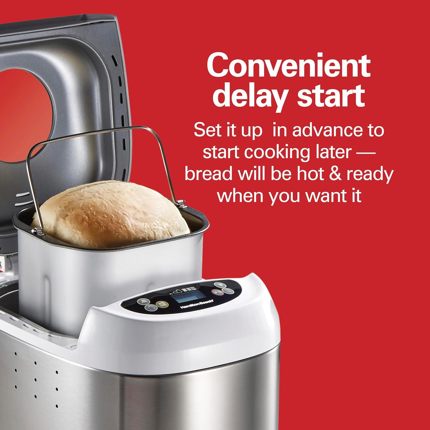 imageHamilton Beach Digital Electric Bread Maker Machine Artisan and GlutenFree 2 lbs Capacity 14 Settings White and Stainless Steel 29987White and Stainless Steel