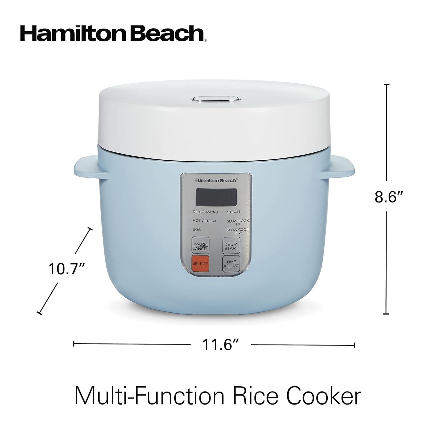 imageHamilton Beach Digital Programmable Rice Cooker amp Food Steamer 8 Cups Cooked 4 Uncooked With Steam amp Rinse Basket Stainless Steel 37518Blue