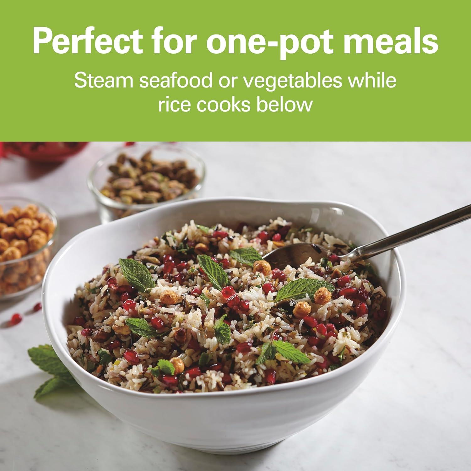 imageHamilton Beach Digital Programmable Rice Cooker amp Food Steamer 8 Cups Cooked 4 Uncooked With Steam amp Rinse Basket Stainless Steel 37518Stainless Steel