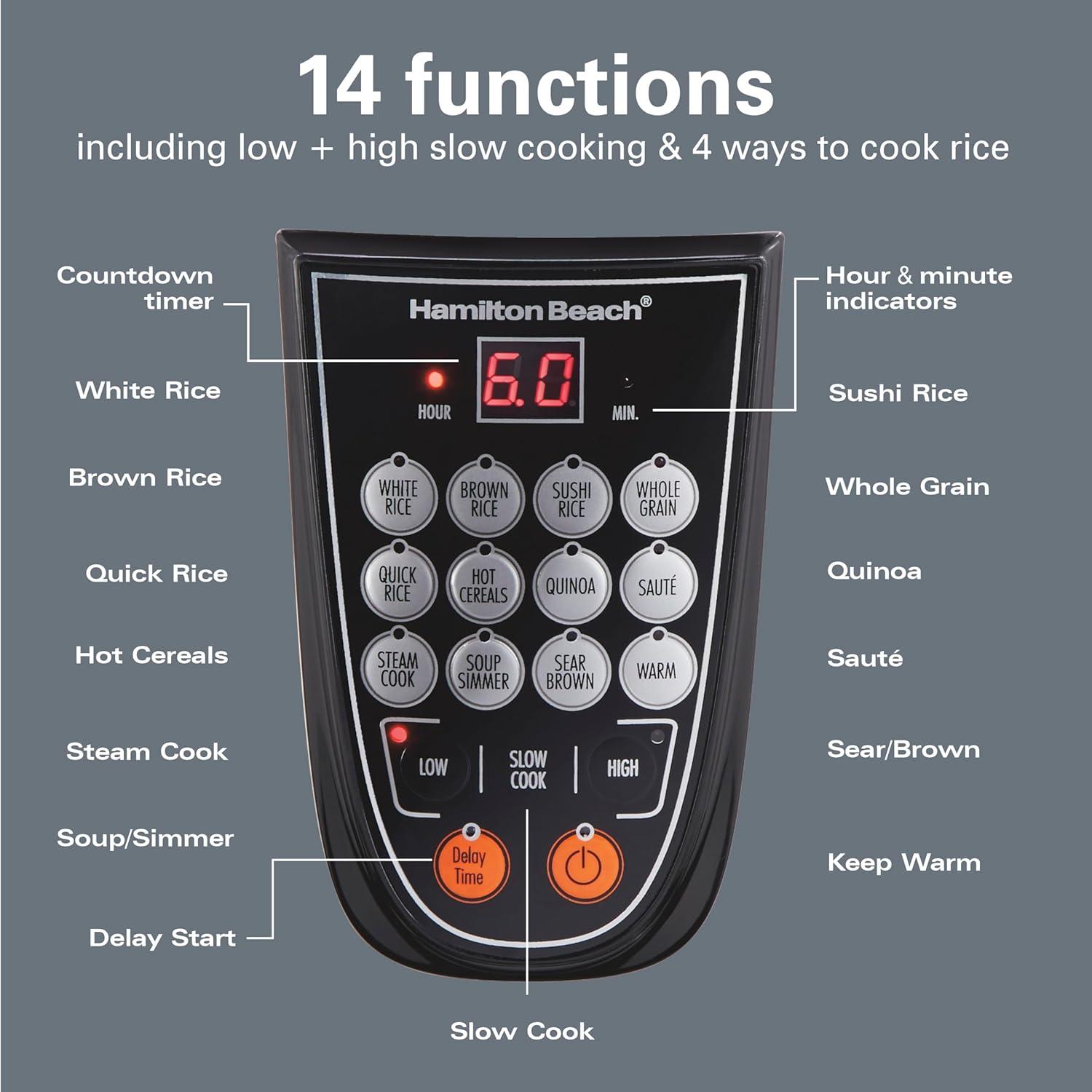 imageHamilton Beach Digital Programmable Rice Cooker amp Food Steamer 8 Cups Cooked 4 Uncooked With Steam amp Rinse Basket Stainless Steel 37518Stainless Steel