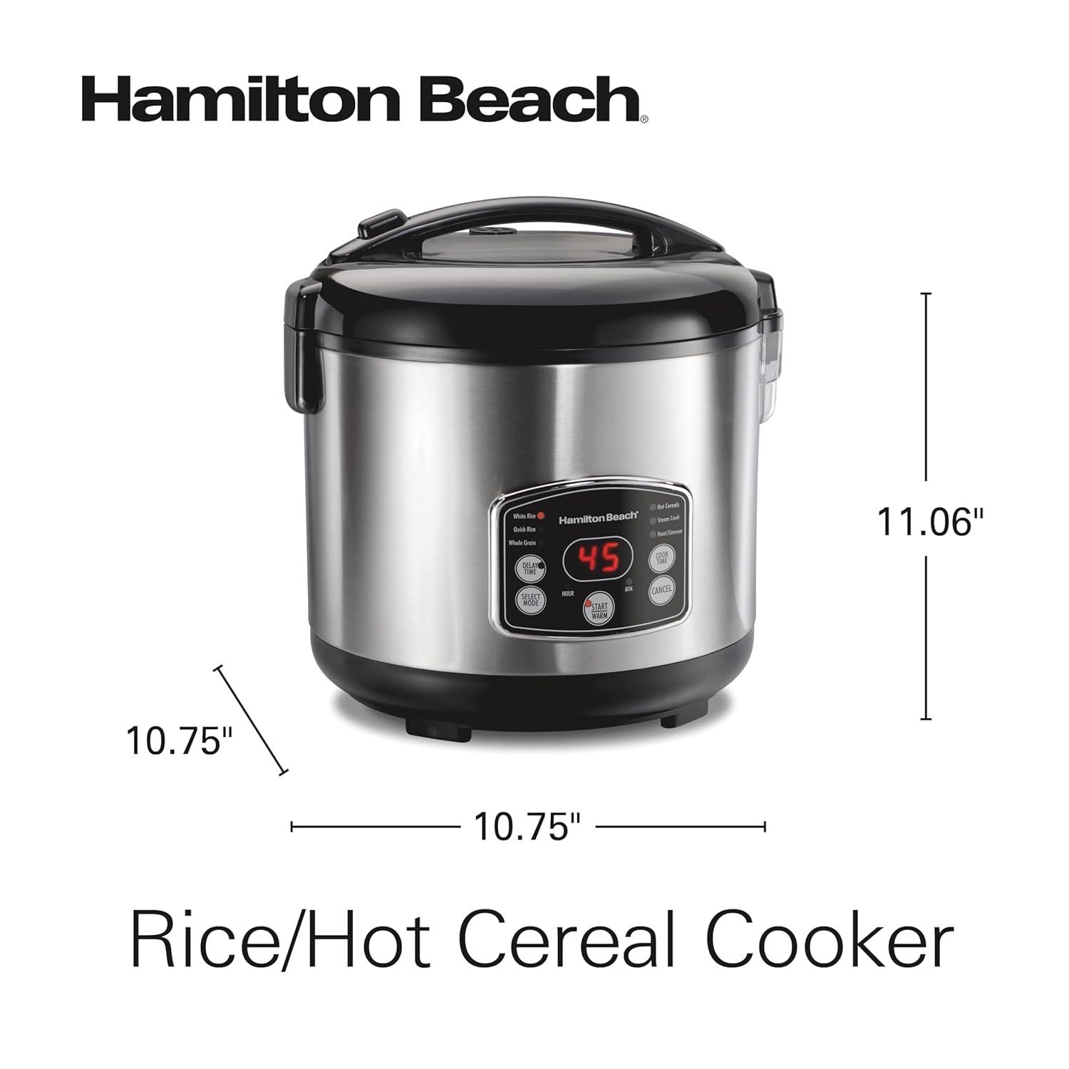 imageHamilton Beach Digital Programmable Rice Cooker amp Food Steamer 8 Cups Cooked 4 Uncooked With Steam amp Rinse Basket Stainless Steel 37518Stainless Steel