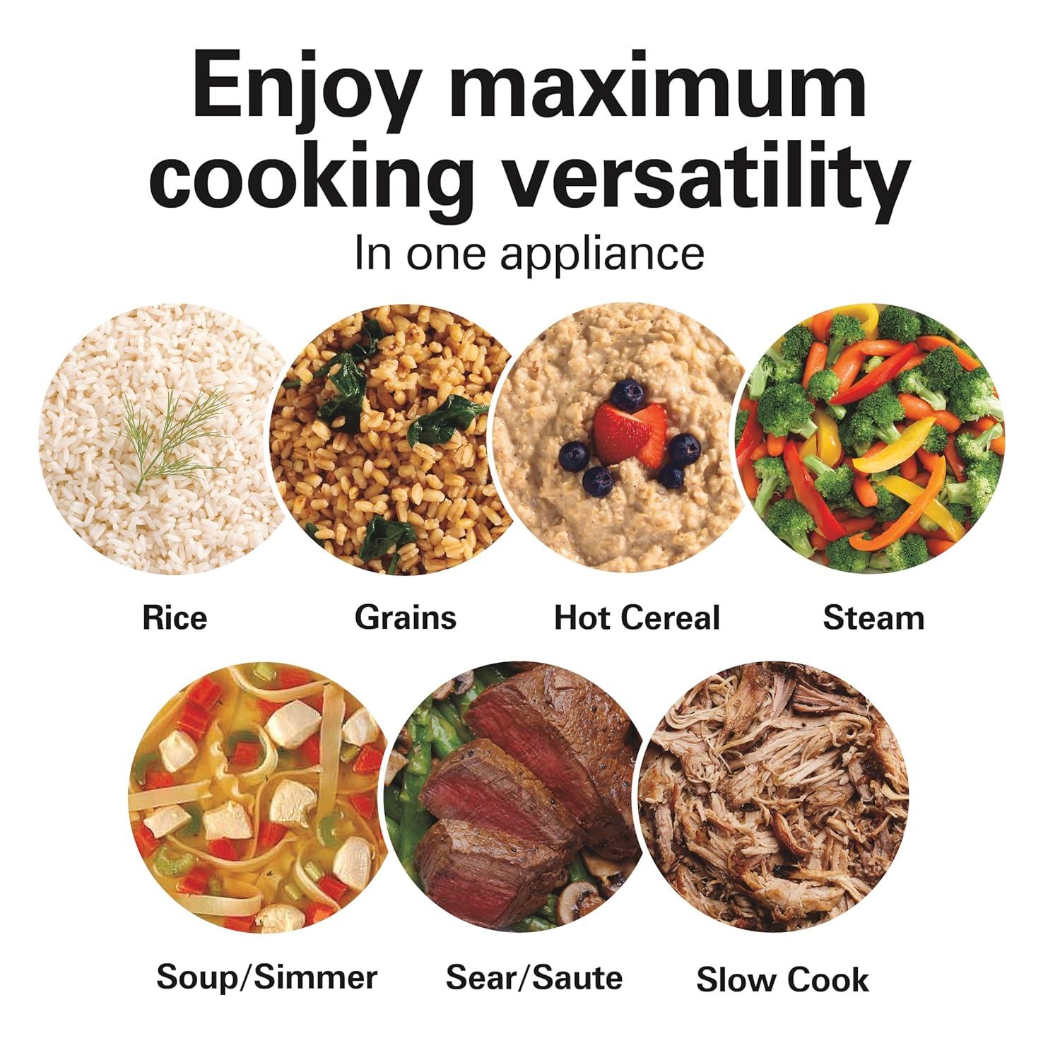 imageHamilton Beach Digital Programmable Rice Cooker amp Food Steamer 8 Cups Cooked 4 Uncooked With Steam amp Rinse Basket Stainless Steel 37518Stainless Steel