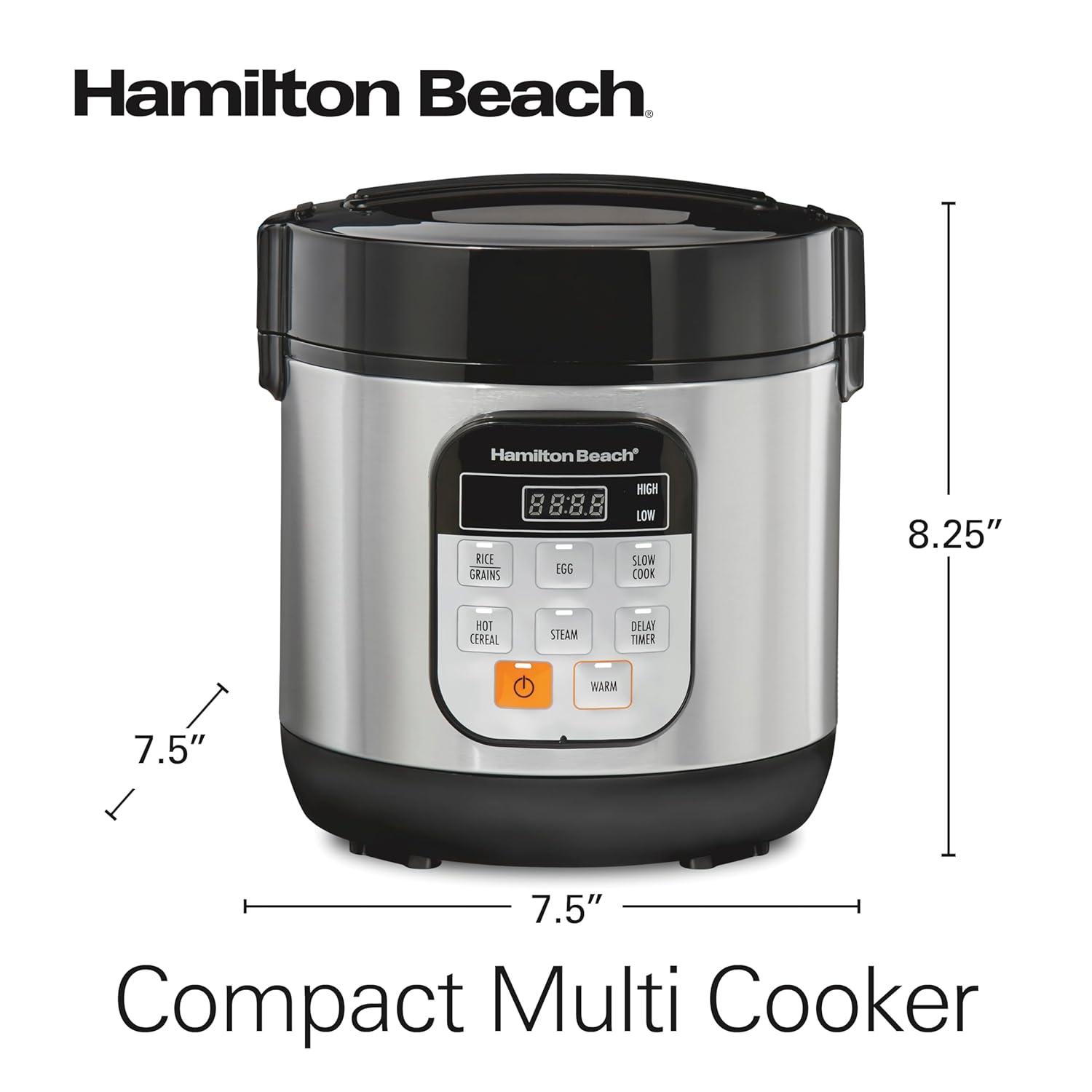 imageHamilton Beach Digital Programmable Rice Cooker amp Food Steamer 8 Cups Cooked 4 Uncooked With Steam amp Rinse Basket Stainless Steel 37518Stainless Steel