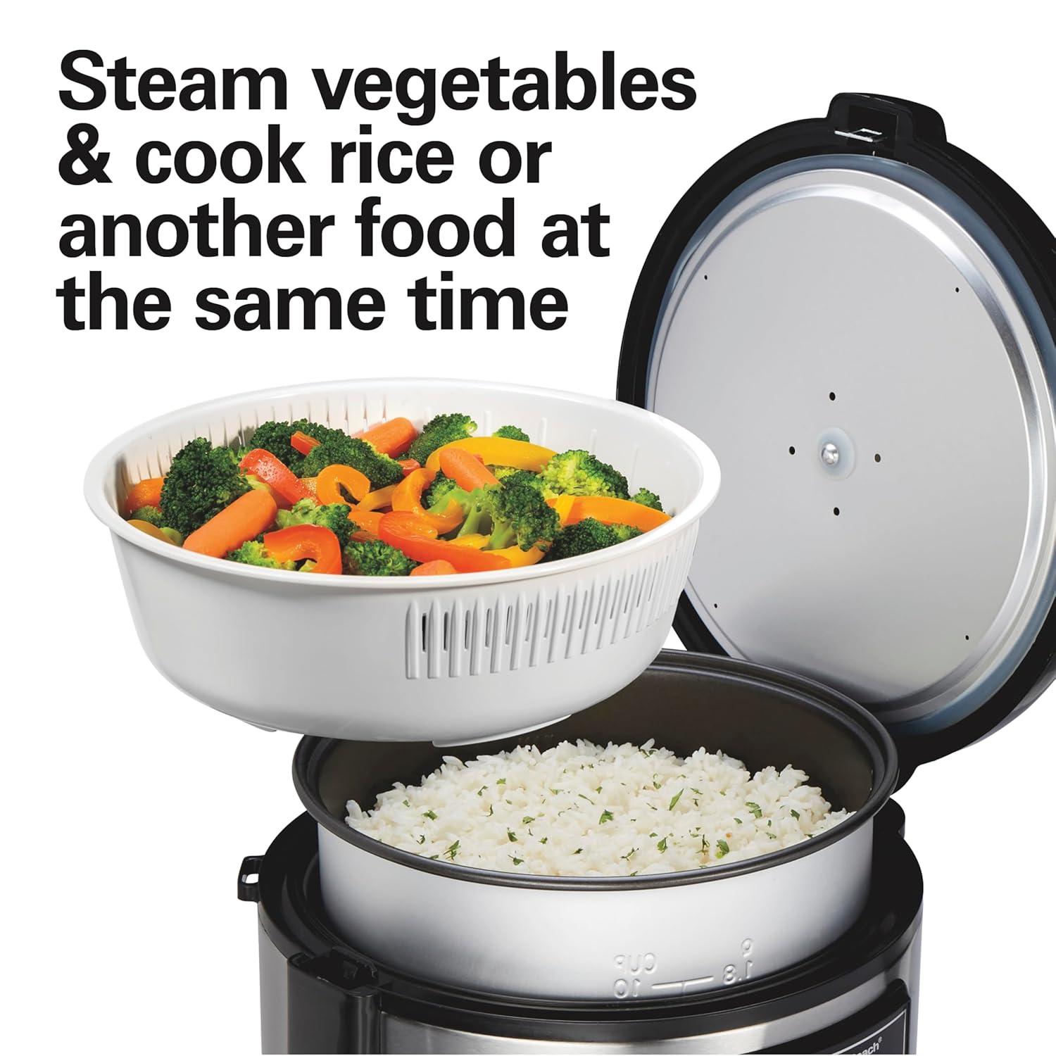 imageHamilton Beach Digital Programmable Rice Cooker amp Food Steamer 8 Cups Cooked 4 Uncooked With Steam amp Rinse Basket Stainless Steel 37518Stainless Steel
