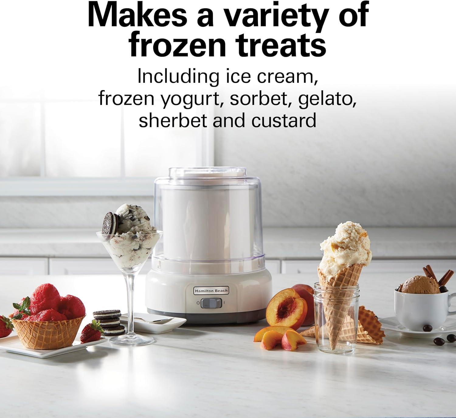 imageHamilton Beach Electric Automatic Ice Cream Maker Frozen Yogurt Sorbet Custard 15 quart White 6888015 quart