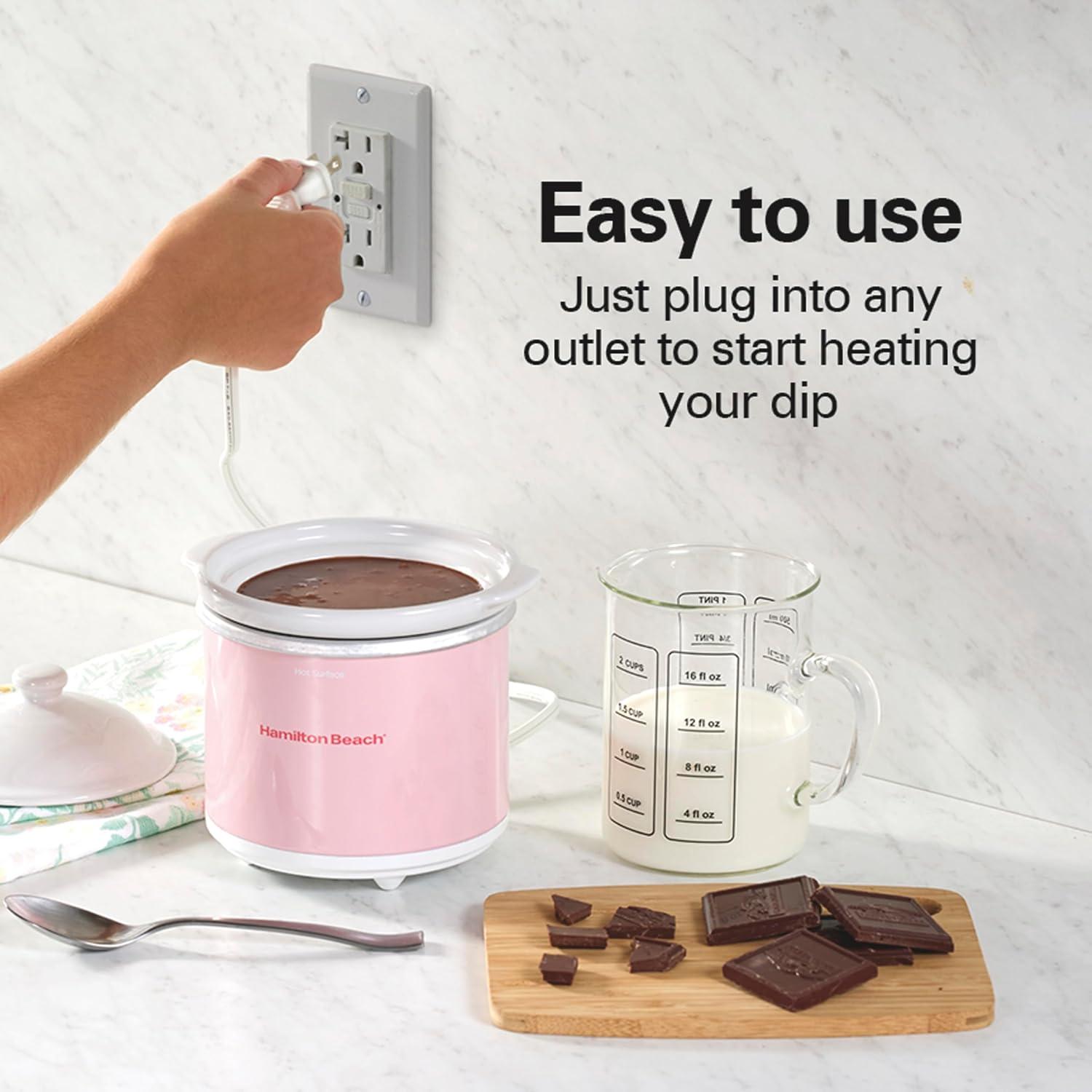imageHamilton Beach Party Dipper Electric Food Warmer Twin Pack Great for Entertaining and Gifts 20 oz Capacity For Desserts Dips Sauces Cheeses Solid Pink and Colorful Floral Print 33102