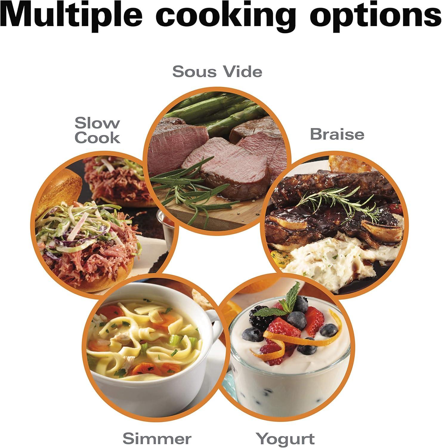 imageHamilton Beach Portable 6 Quart Set amp Forget Digital Programmable Slow Cooker with Lid Lock Temperature Probe amp Defrost Setting Dishwasher Safe Crock amp Lid Silver 33869Temp Tracker Black Stainless