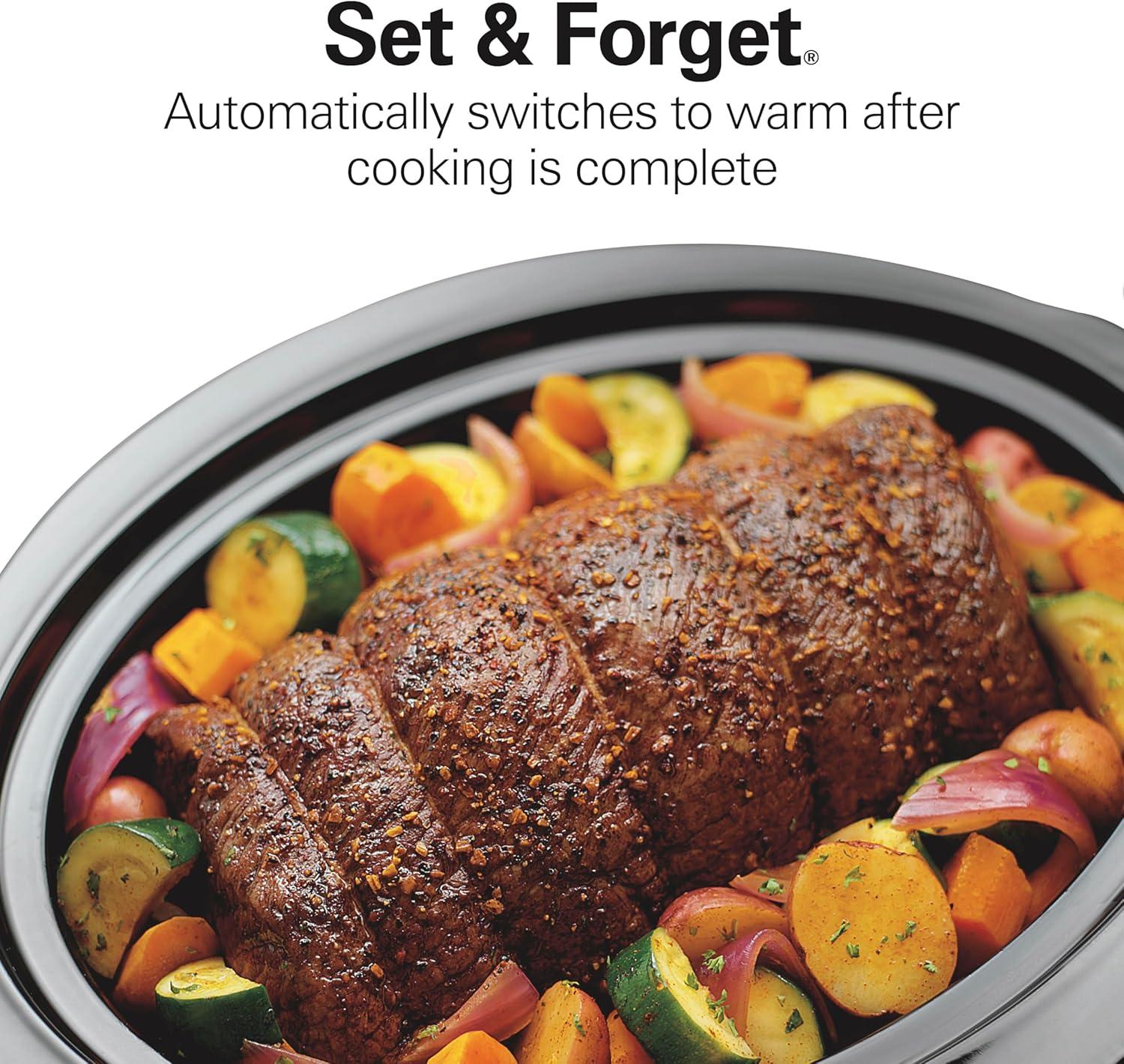 imageHamilton Beach Portable 7 Quart Programmable Slow Cooker with Three Temperature Settings Lid Latch Strap for Easy Travel Dishwasher Safe Crock Black 33474GLid Latch Strap for Easy Travel Black