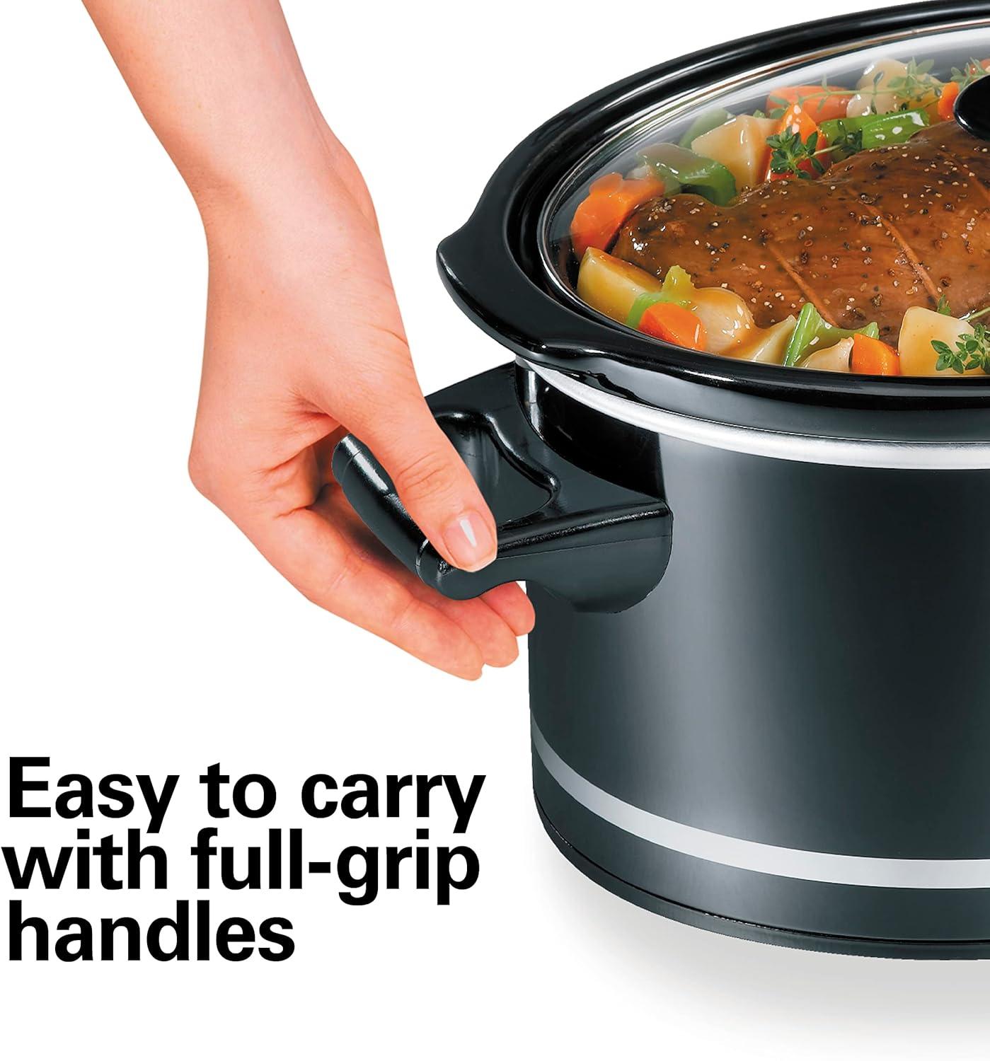 imageHamilton Beach Slow Cooker with 3 Cooking Settings DishwasherSafe Stoneware Crock amp Glass 8Quart BuiltIn Lid Rest BlackBlack